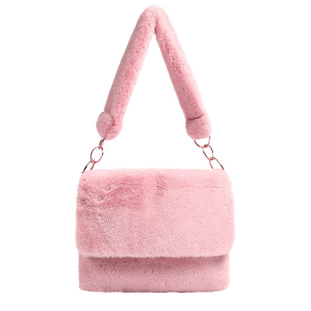 Women's Soft Faux Fur Shoulder Bag - Fuzzy Leopard Print Handbag, Plush Tote & Clutch Purse (Pink) | Stylish Winter Accessory for Casual Outings & Parties
