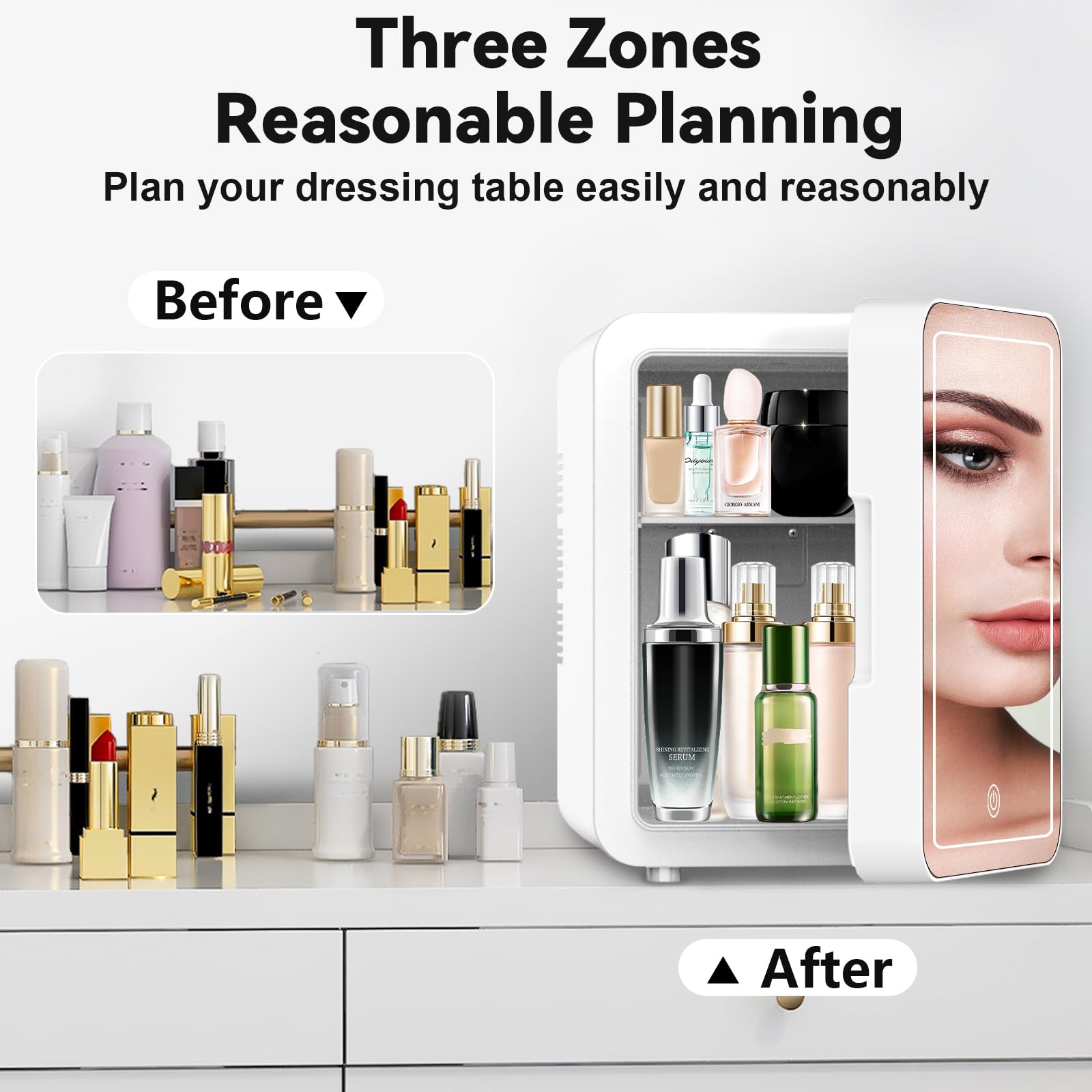 Mini Skincare Fridge with LED Mirror - 4L Portable Cooler & Warmer for Cosmetics, Food | Bedroom, Dorm, Car Use