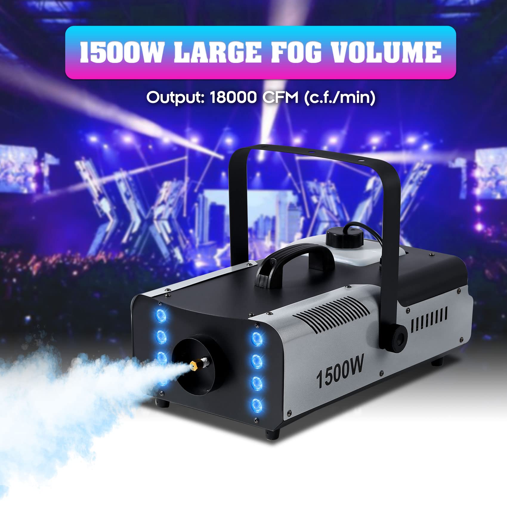 1500W TCFUNDY Fog Machine with RGB 8 LED Lights & Remote Control - Perfect for DJ Shows, Halloween Parties, Wedding Events, and Stage Performances