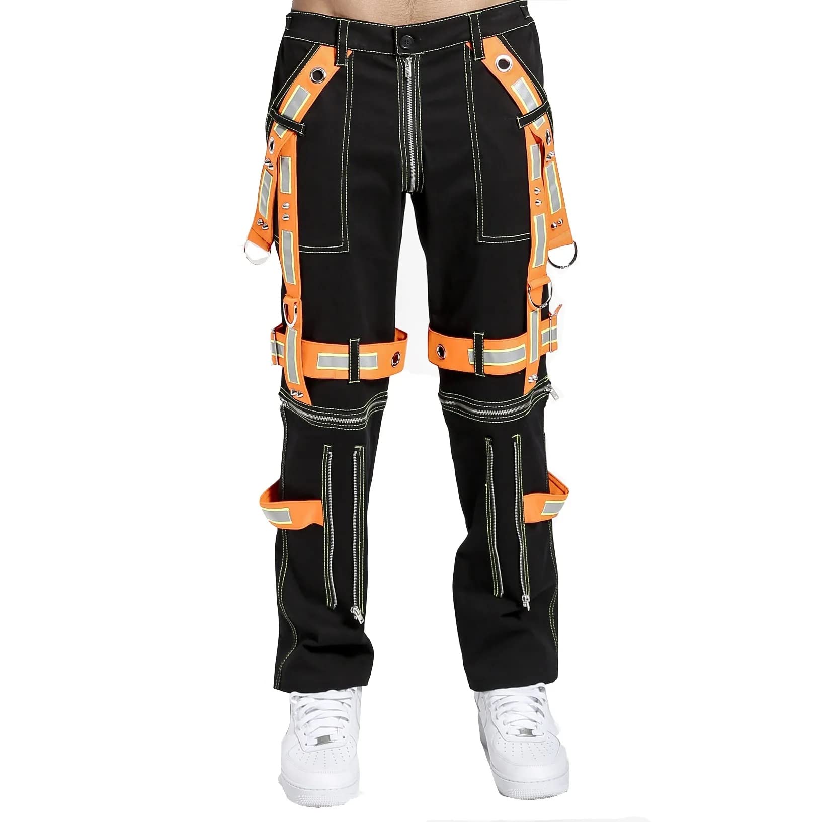 Premium Gothic Punk Rock Men's Reflective Bondage Pants - Alternative Emo Style Shorts for Concerts, Raves & Nightlife