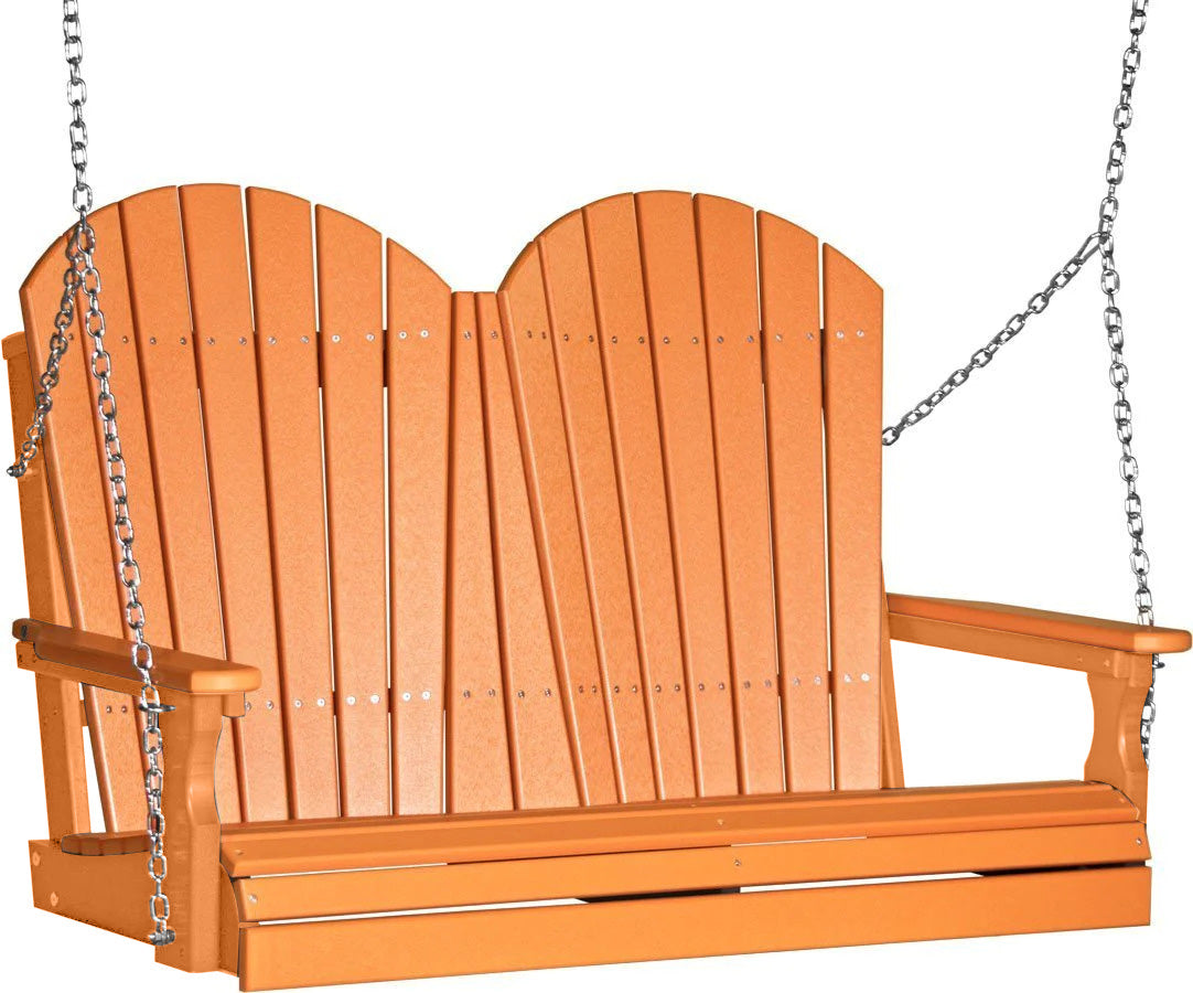 LuxCraft Tangerine Adirondack 4ft. Recycled Plastic Porch Swing With Cup Holder - Outdoor Patio Furniture for Garden, Backyard, and Deck Relaxation