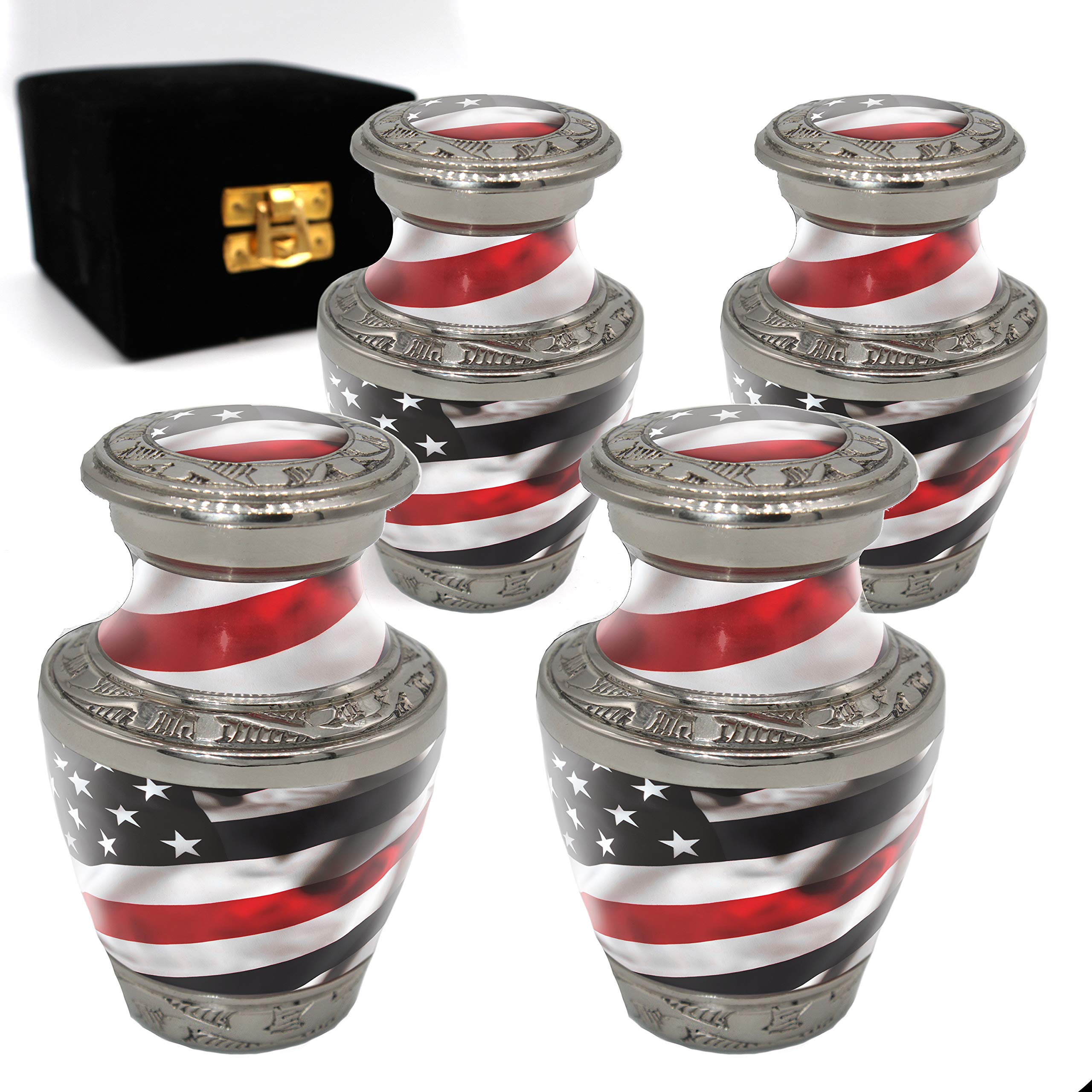 Personalized Red Line Flag Cremation Urn for Adult Male Ashes - Handcrafted Decorative Urn Set of 4 - Memorial Keepsake for Loved Ones | Perfect for Home Display, Memorial Services & Family Tributes