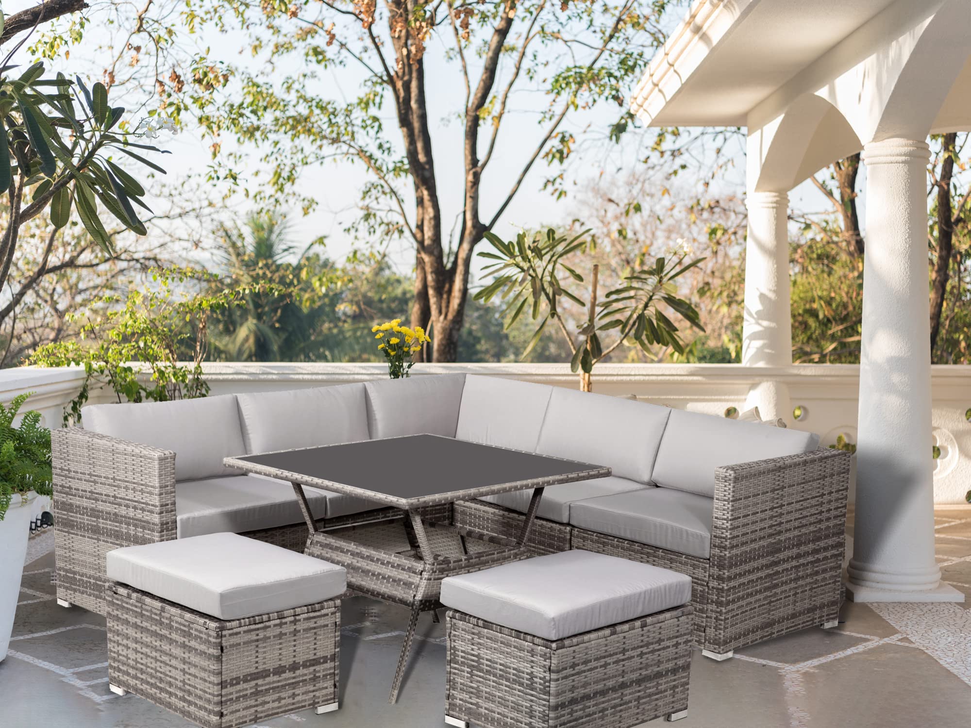8PCS Patio Furniture Sofa Sets, Outdoor Wicker Couch Seating with Cushions, Grey - Perfect for Backyard, Deck, Garden, and Poolside Relaxation