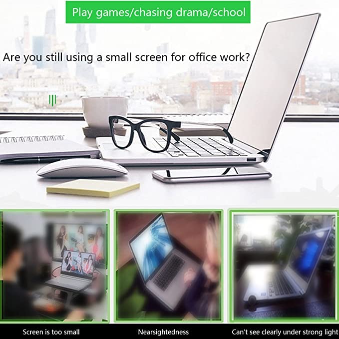 21 Inch Ultra-Clear Laptop Screen Magnifier - Desktop Height Adjustable Screen Expansion Bracket for Movies, Videos & Gaming (White) | Perfect for Home Office, Entertainment & Productivity Enhancement