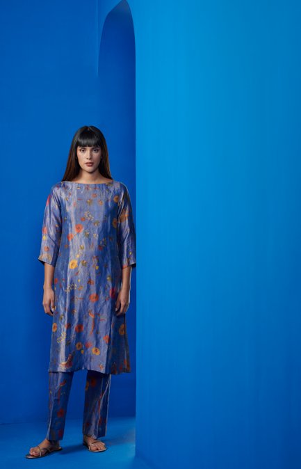 Azad Silk Brocade Trousers for Women - Elegant Cobalt Blue Palazzo Pants - Perfect for Parties, Weddings & Special Occasions