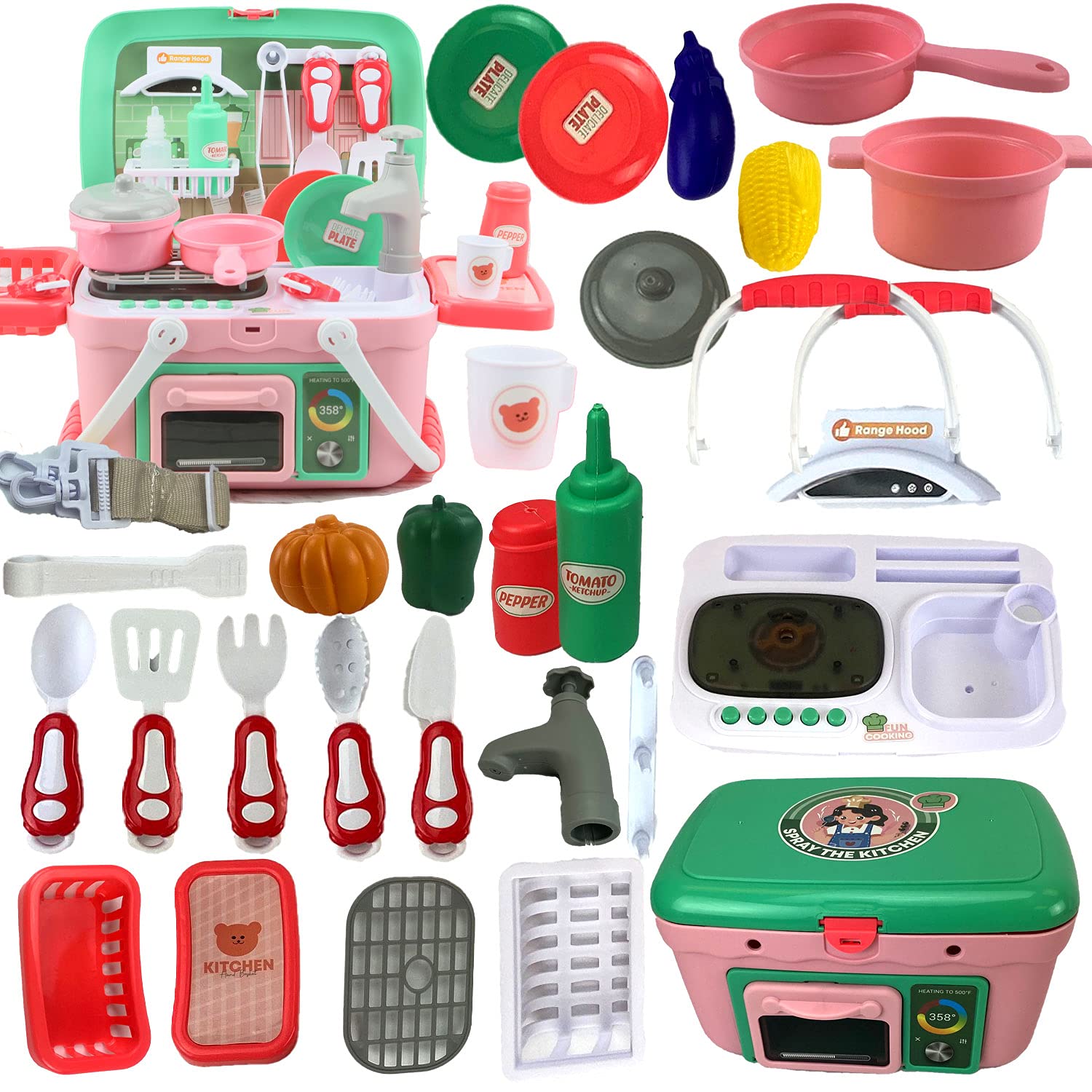 Shape28 Kids Pretend Play Kitchen Set with Sink, Faucet & Running Water - Interactive Toy Kitchen with Lights, Sounds & Cold Steam - Includes Pretend Food & Cooking Spray - Perfect for Imaginative Play & Role-Playing Games for Toddlers & Preschoolers