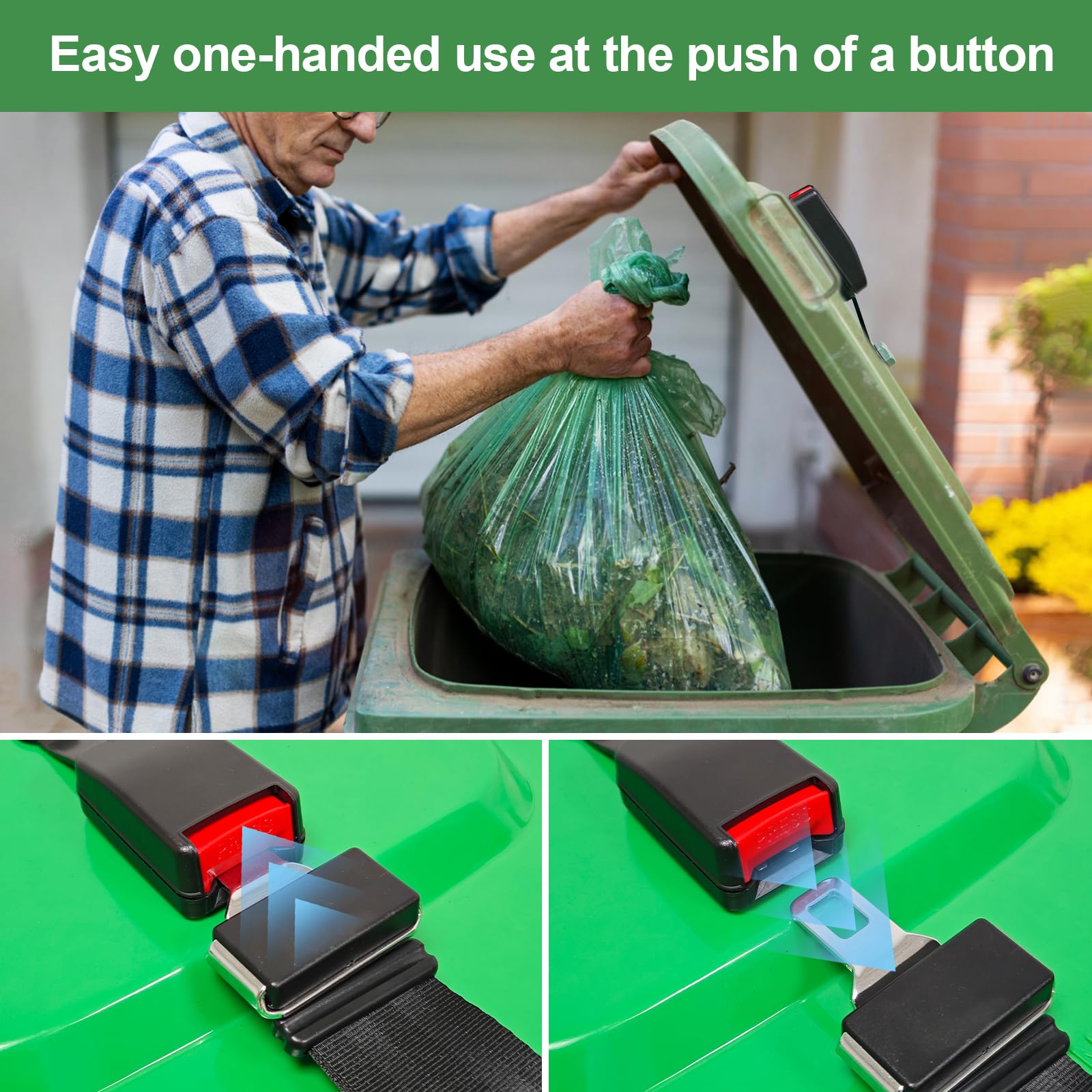 Raccoon Proof Trash Can Lock - Bear Resistant Semi-Automatic Buckle Type Trash Bin Lock - Universal Easy Install Garbage Can Security Device - Prevent Wildlife & Wind from Tipping Over (1 Pack) - Perfect for Outdoor Use in Backyards, Camping & Bear Country Areas