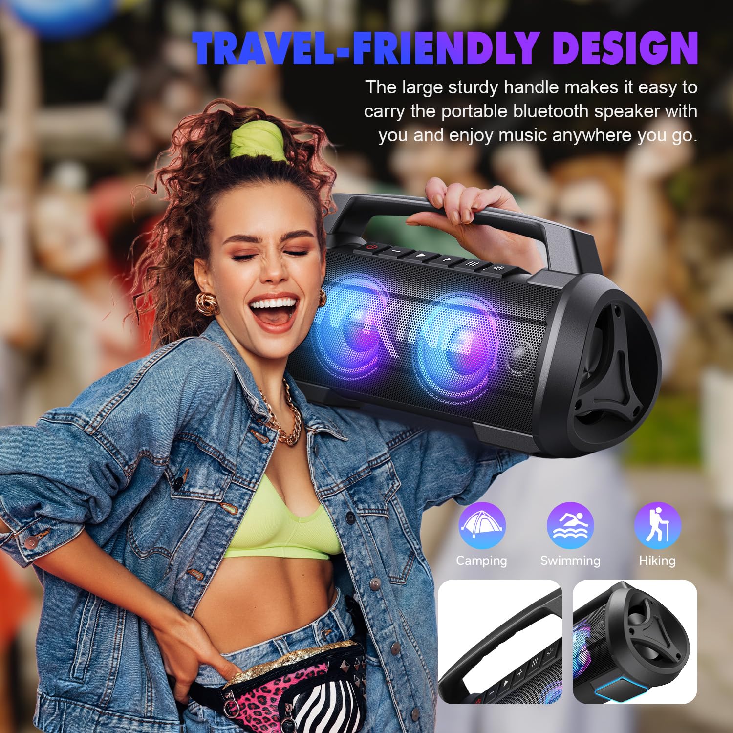 W-KING 120W Max Loudest Bluetooth Speaker - IPX6 Waterproof Portable Wireless Speaker with 70W Deep Bass, 2 Subwoofers, DSP, EQ, 42H Playtime, LED Lights, Power Bank - Perfect for Outdoor Parties, Beach, Camping & Large Events