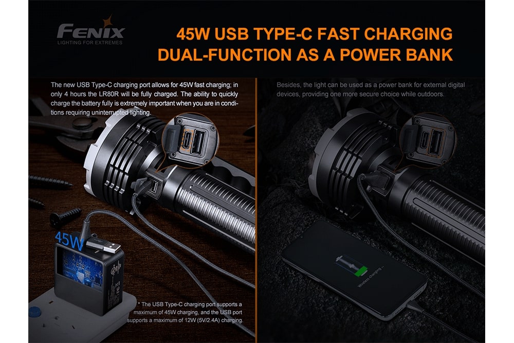 Fenix LR80R Rechargeable LED Searchlight - 3500 Lumens, Waterproof Flashlight for Camping, Hunting & Emergency Use (Open Box)