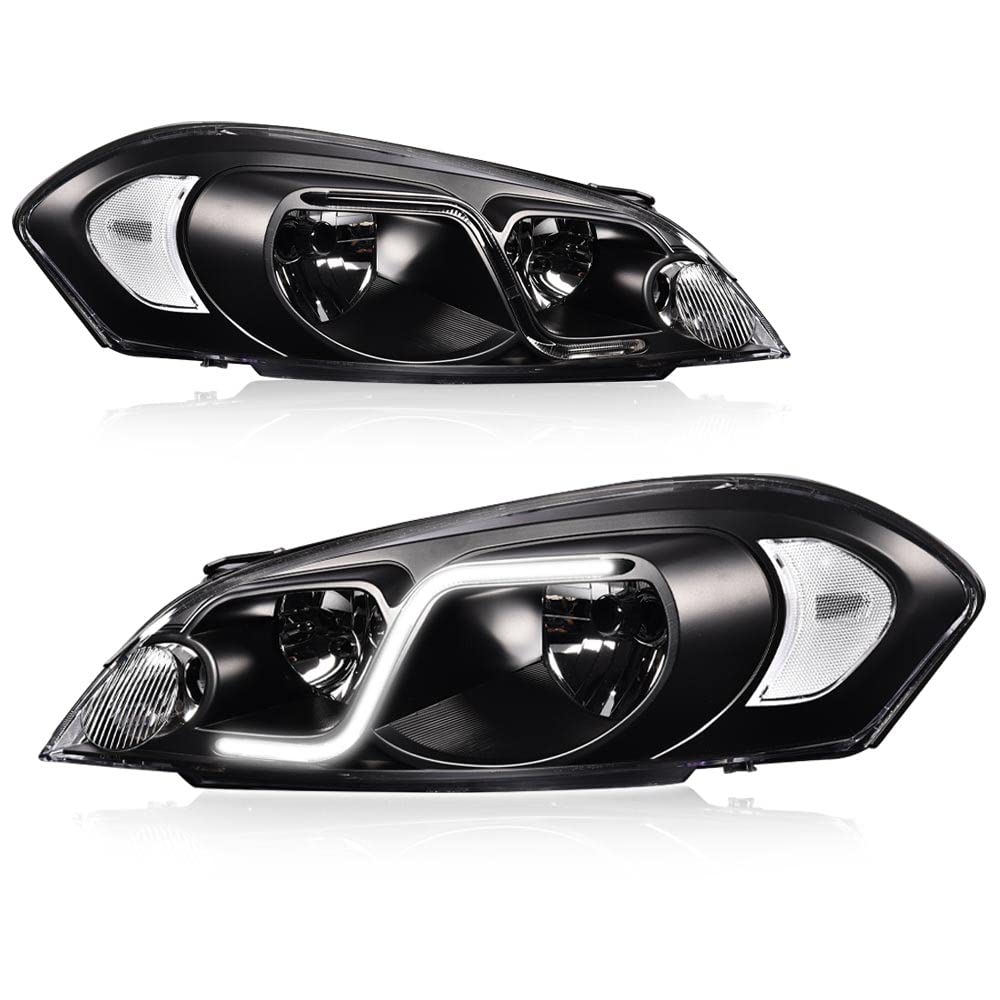PIT66 LED DRL Headlight Assembly - Compatible with 2006-2013 Chevy Impala, 2014-2016 Impala Limited & 2006-2007 Monte Carlo - Clear Lens, Black Housing, Clear Reflector - Upgrade Your Night Driving Safety & Style