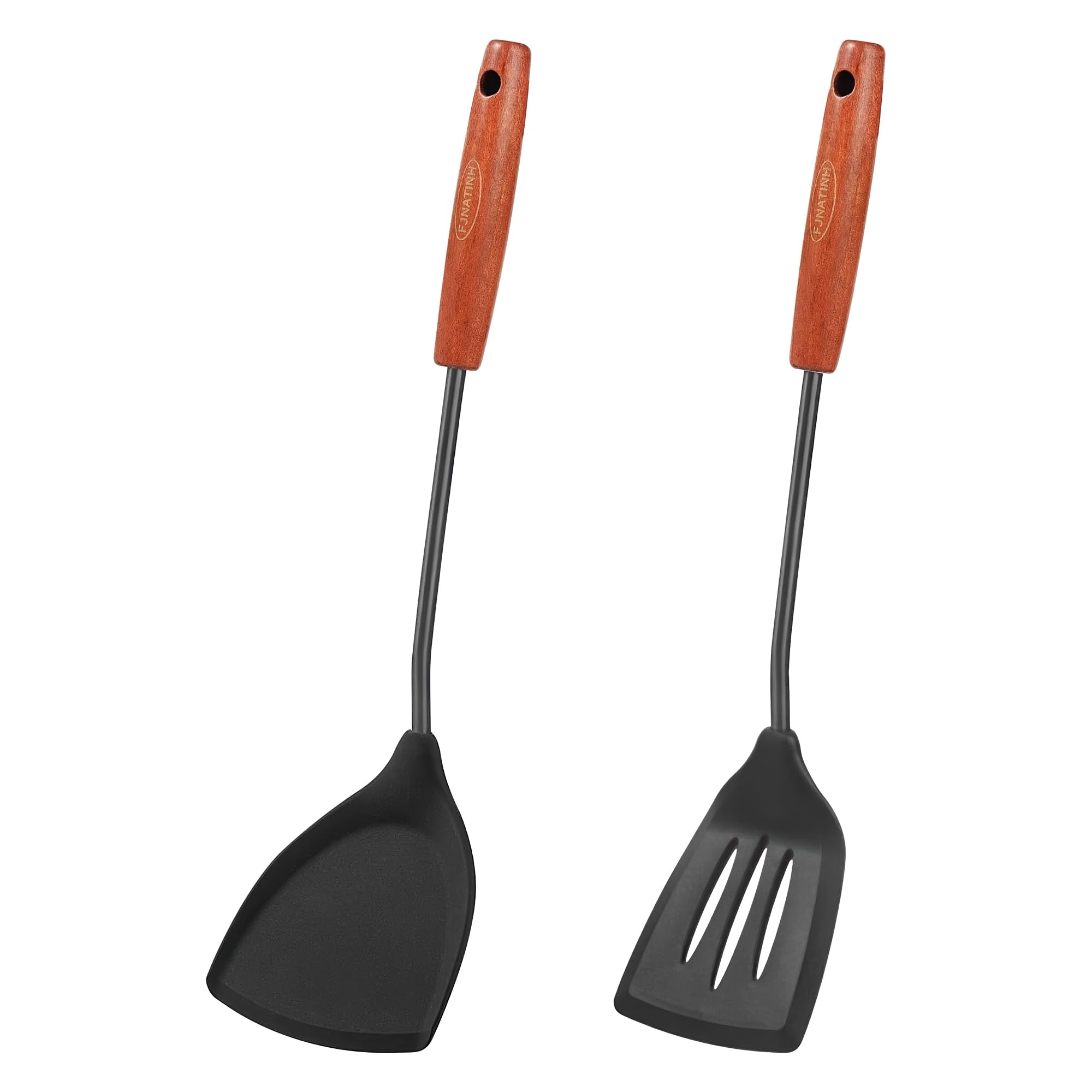 2 Pack Silicone Spatula Set - Solid & Slotted Stainless Steel Kitchen Turner with Heat-Resistant Non-Stick Coating - Perfect for Flipping Fish, Eggs, Pancakes & Stir-Fry Cooking in Woks