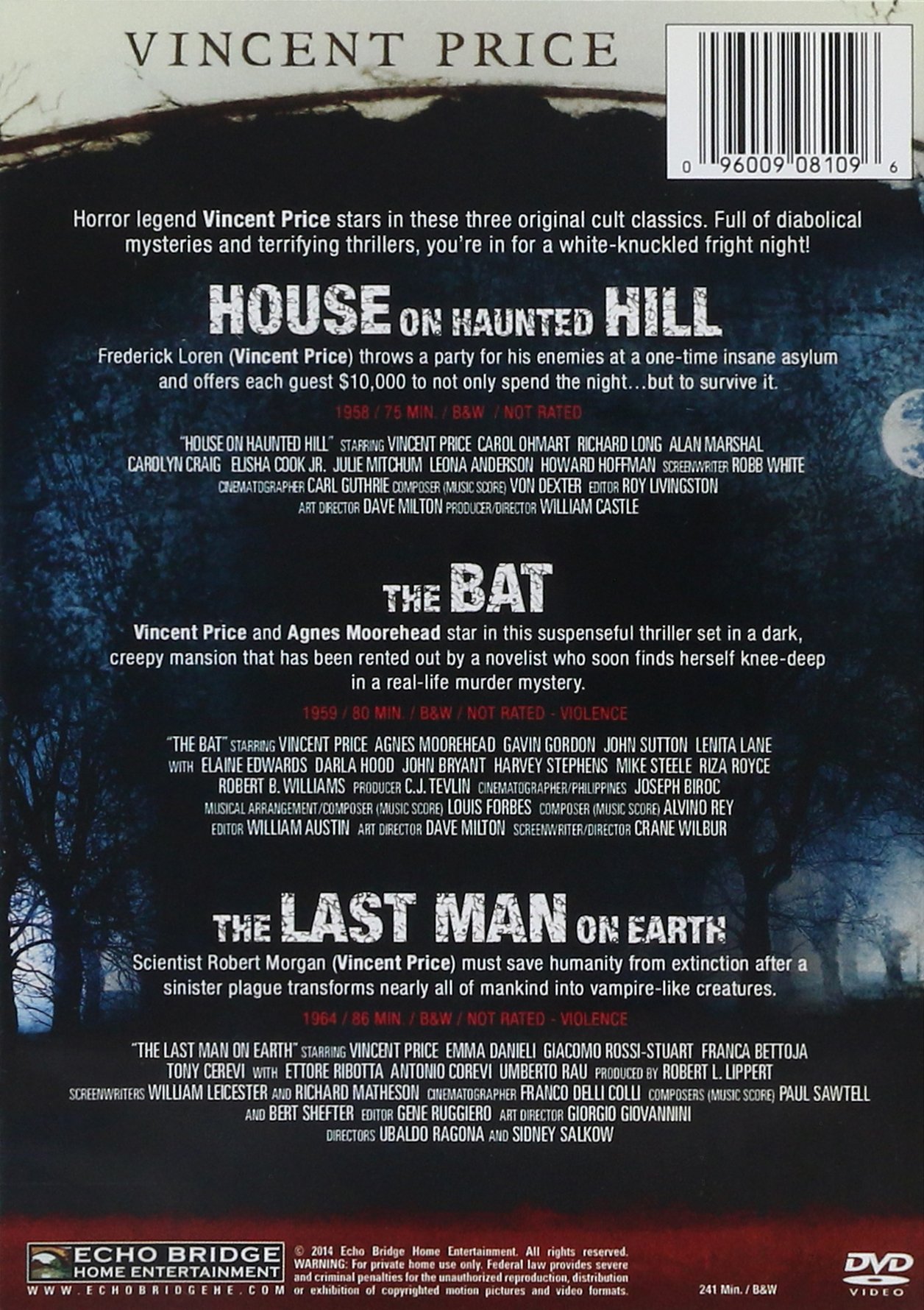 The House on Haunted Hill | The Bat | The Last Man on Earth - Classic Horror Movie Collection for Halloween Nights & Scary Movie Marathons