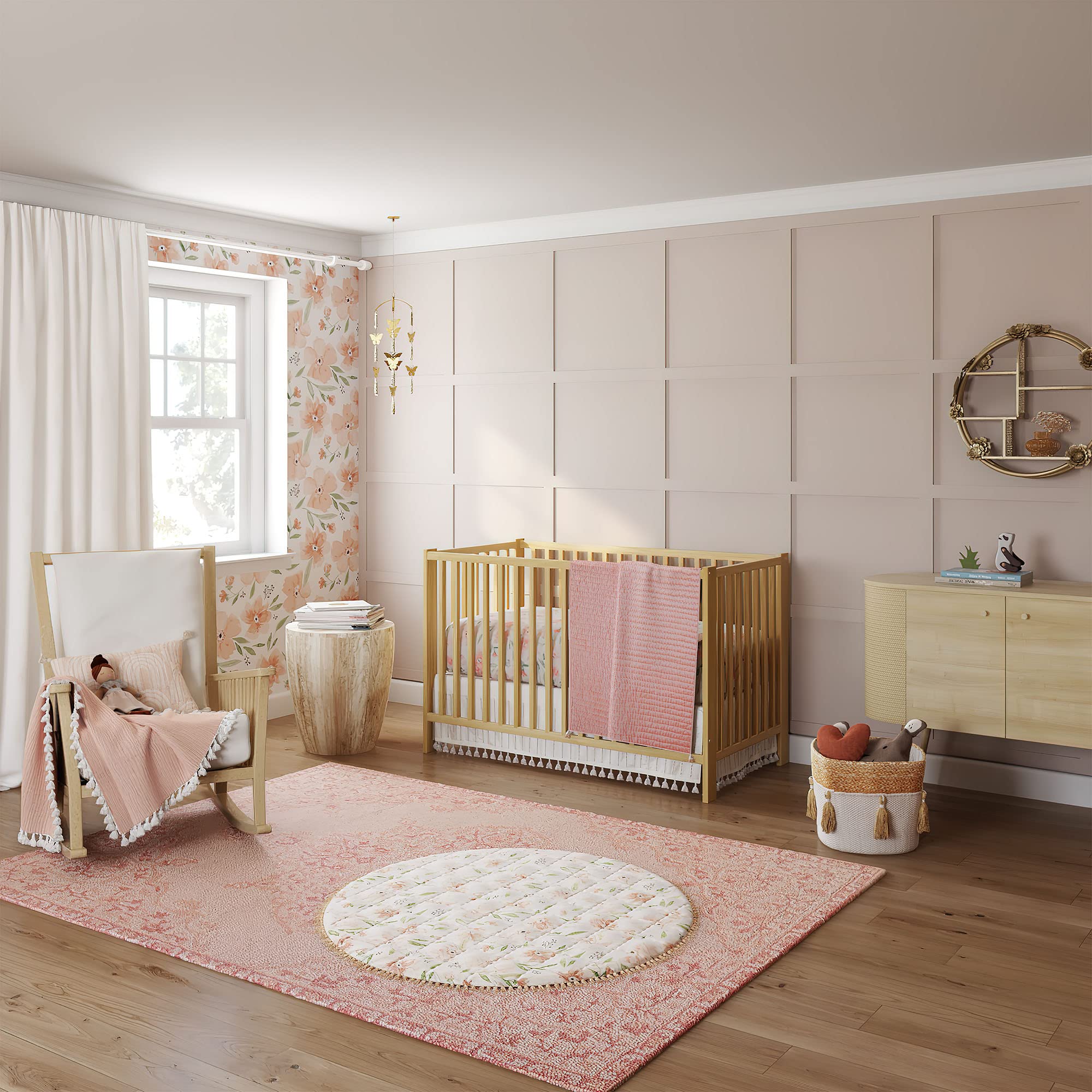 Elegant Brass Crane Baby Nursery Wall Shelf Decor - 20.5” x 20.5” x 6” Floral Shelving for Boys & Girls - Perfect for Nursery, Bedroom or Kids Room Organization