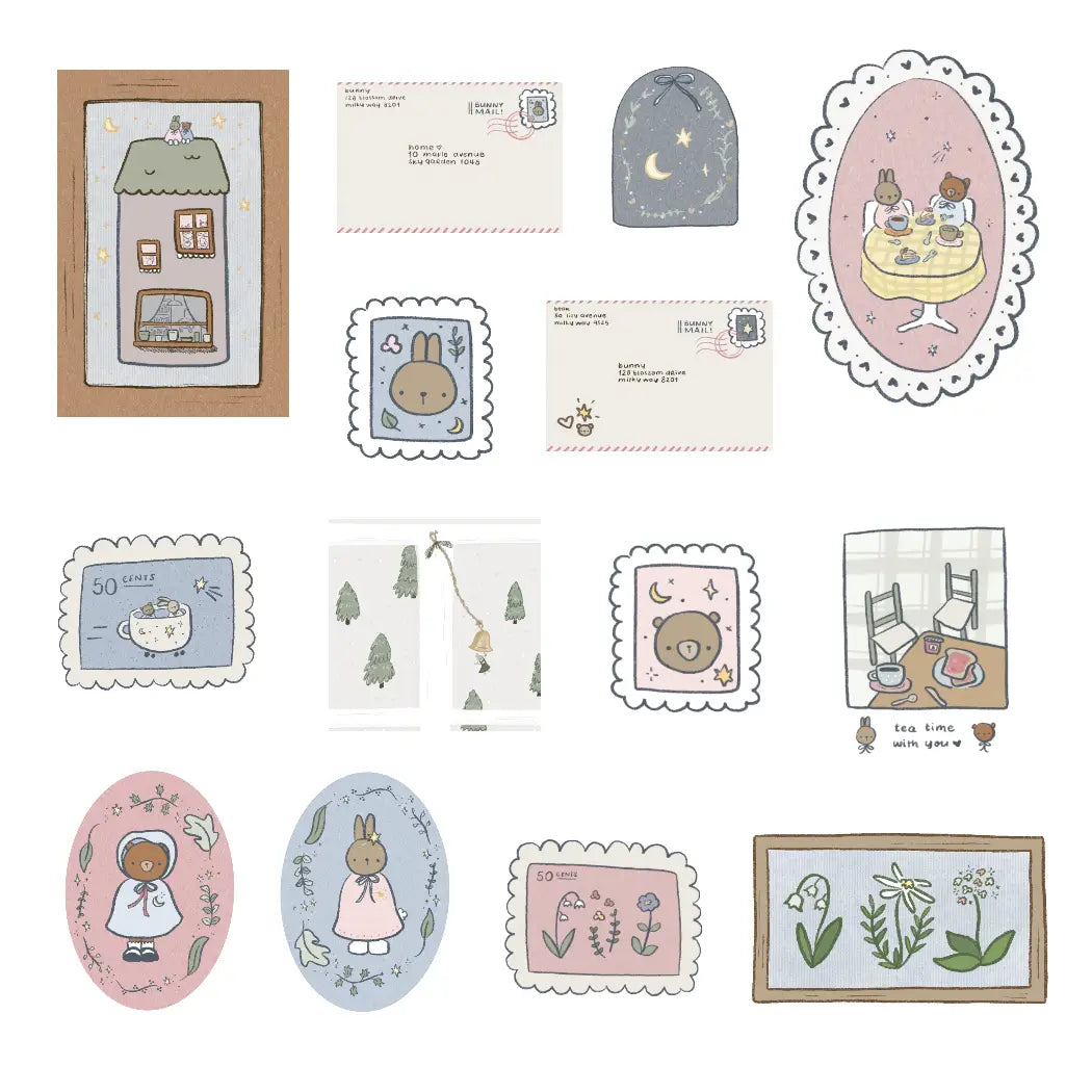 Cute Bunny and Bear Stickers Sheet - 50 Adhesive Decals for Scrapbooking, Journals, Laptops & DIY Crafts - Perfect for Kids Room Decor and School Projects