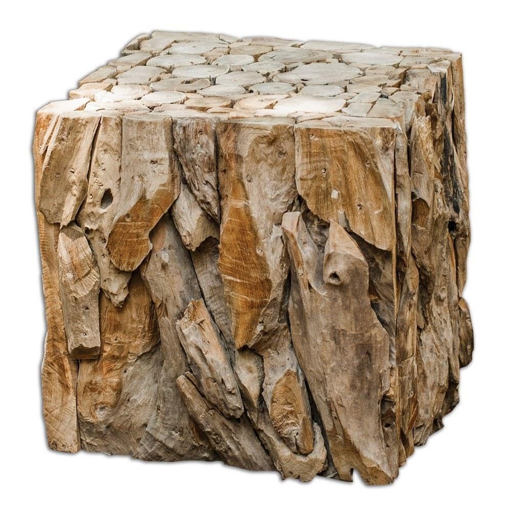 18.5 Inch Teak Root Bunching Cube Table - Handcrafted Natural Wood Side Table for Living Room, Patio, or Garden Decor