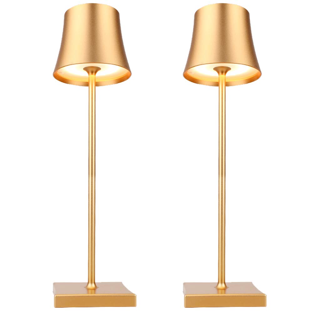 2 Pack Vintage Metal USB Rechargeable LED Desk Lamps - Touch Control Cordless Table Lamp for Bedroom, Office, Study, Bar & Restaurant Decor (Gold) | Perfect for Night Reading, Home Office Lighting & Ambient Mood Setting