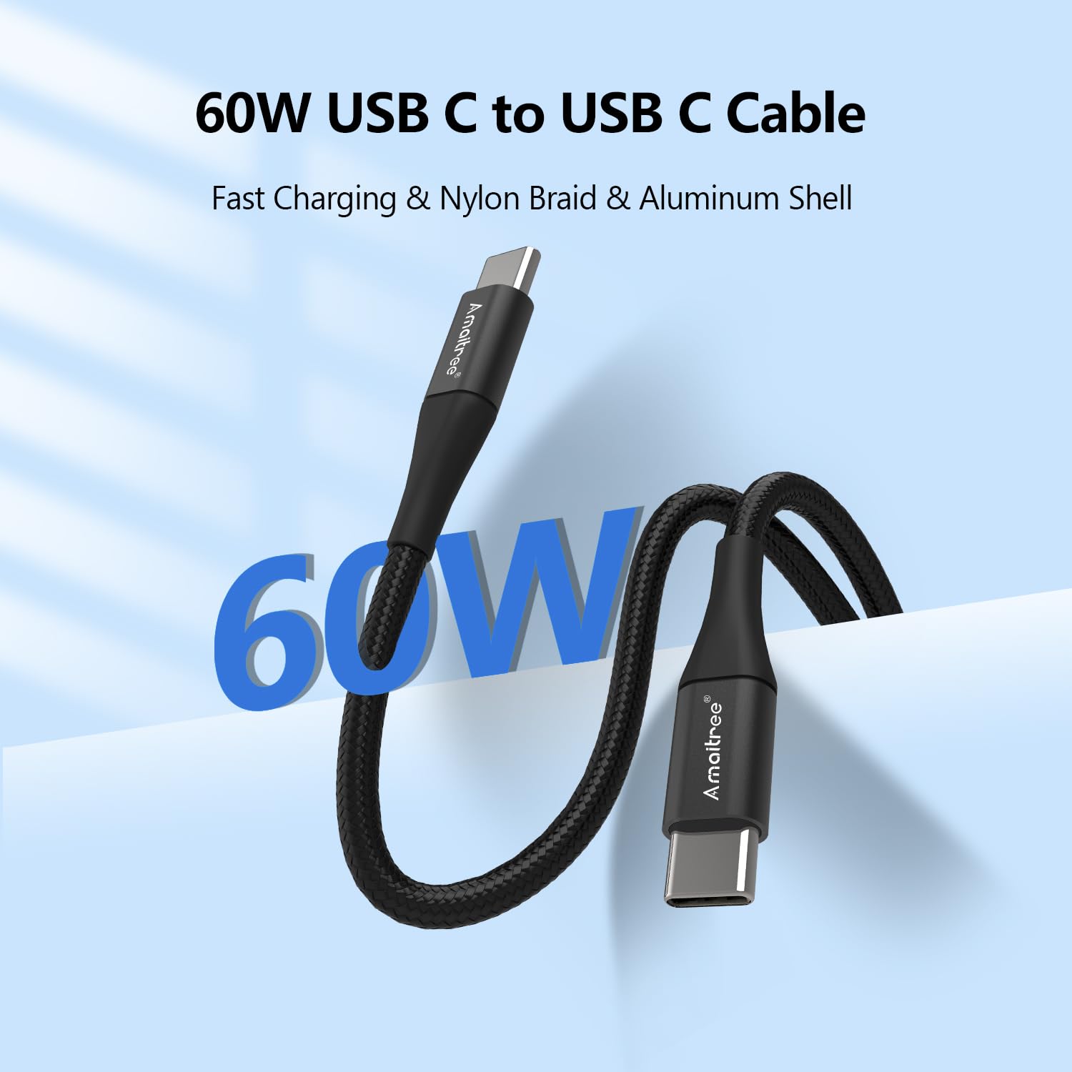 2-Pack 60W Fast Charging USB C to USB C Cable 4Ft - Durable Woven Braided Cord for iPhone 16/15 Pro/Max, Samsung Galaxy S24/S23/S22, iPad Pro 2021/Air 4 - CarPlay & Home/Office Charging (Black)