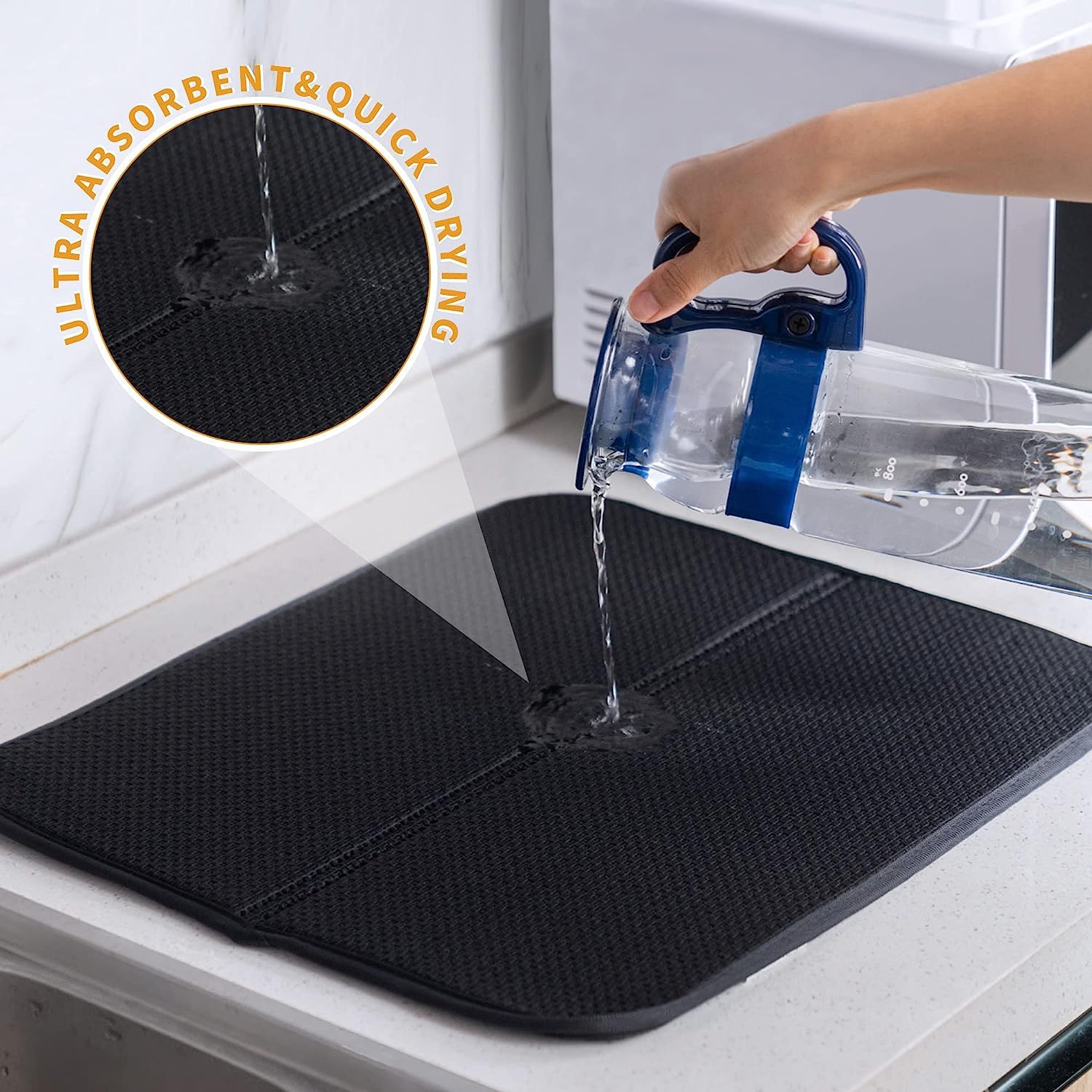 2 Pack Super Absorbent Microfiber Dish Drying Mats - 16x24 Inch Large Kitchen Counter Drying Pads | Non-Slip Dishes Drainer Mats for Sink, Countertop & Dish Rack (Perfect for Drying Dishes, Cups & Utensils)
