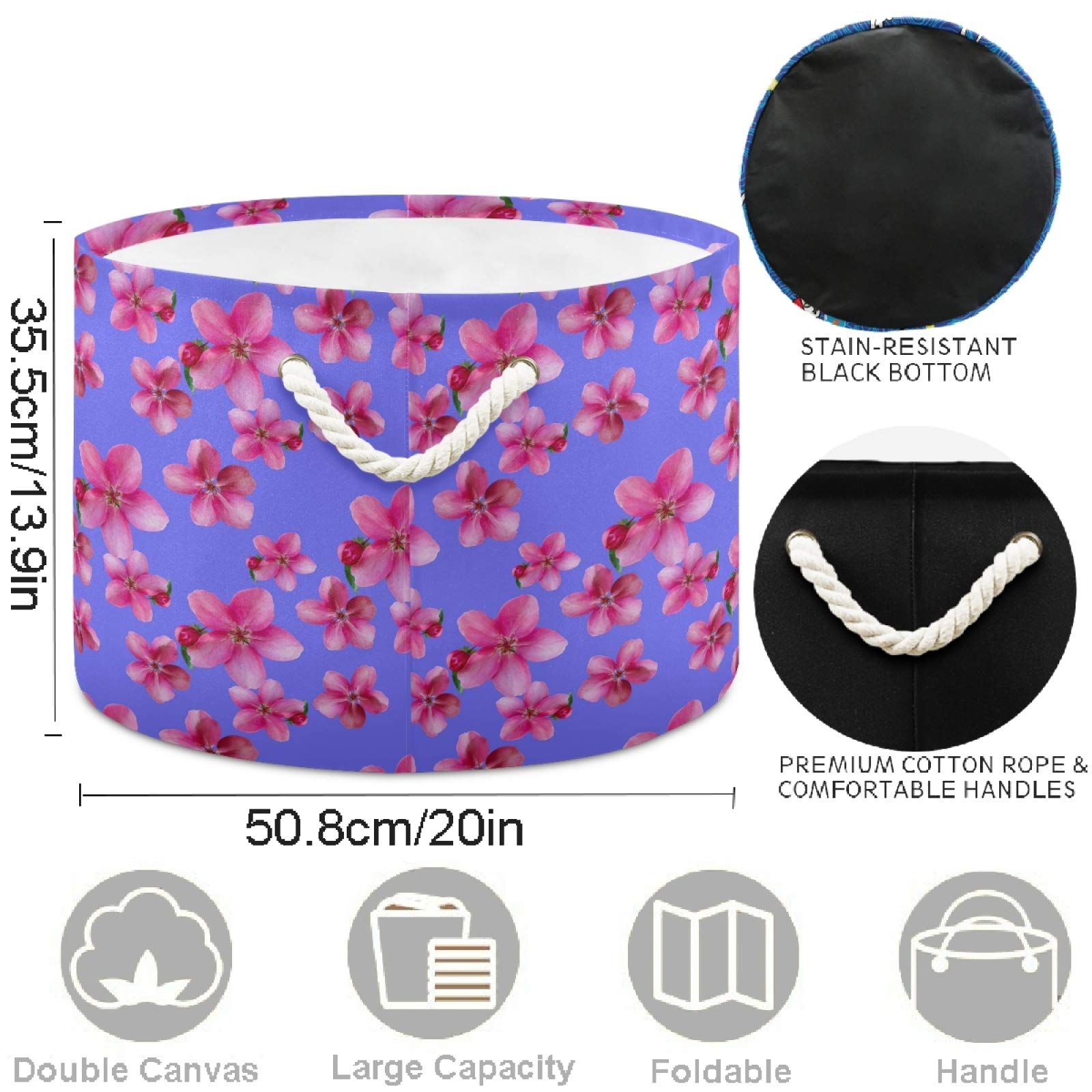 Visesunny Red Cherry Blossom Floral Laundry Basket - Collapsible Fabric Storage Bin for Clothes, Toys & Organizing | Perfect for Bathroom, Bedroom, Nursery, Closet & Office | Space-Saving Home Decor Solution