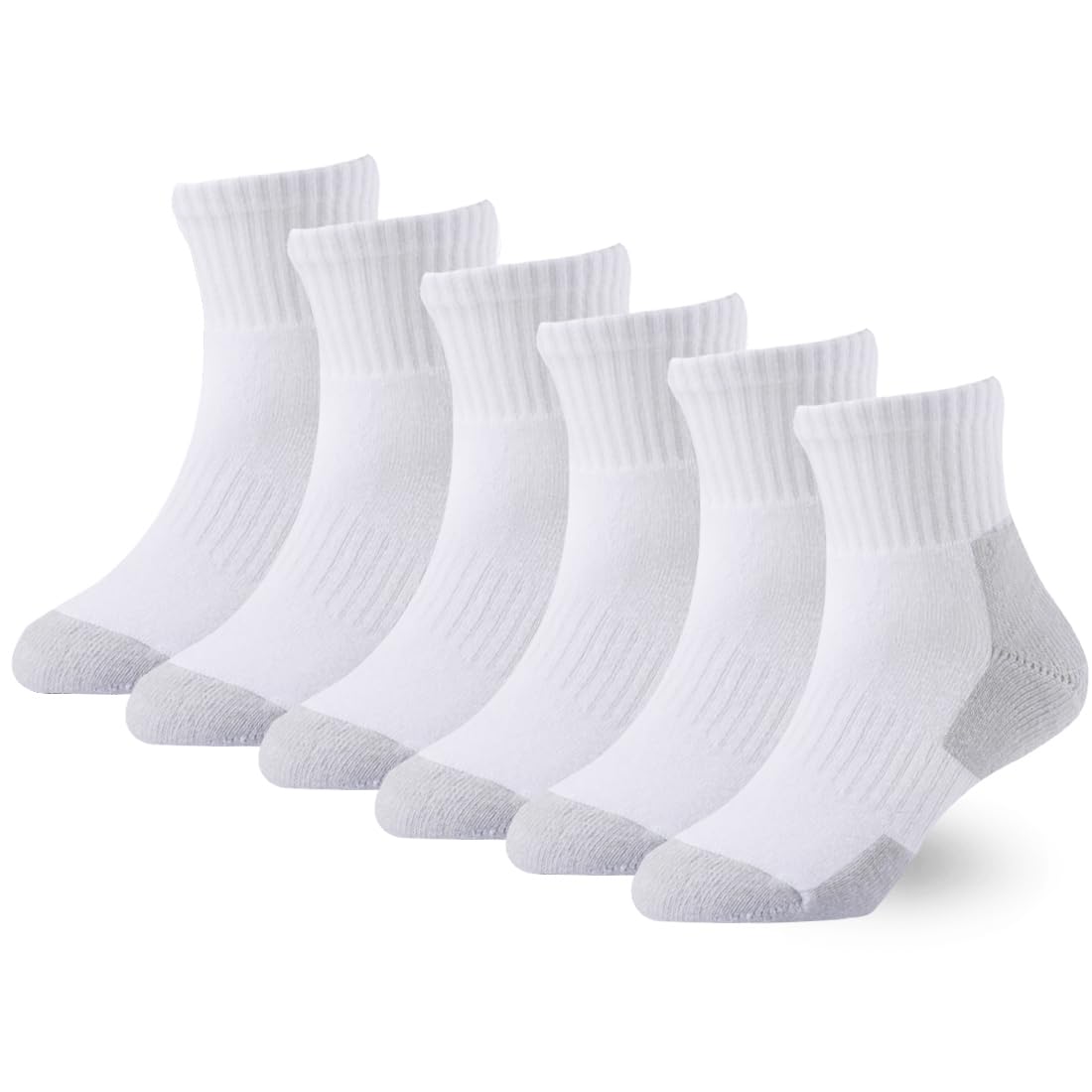 **Boys & Girls Athletic Running Socks - 6 Pack Cushioned Crew Socks for Kids, Thick Cotton, Black/White/Grey - Perfect for Sports, School & Daily Wear**