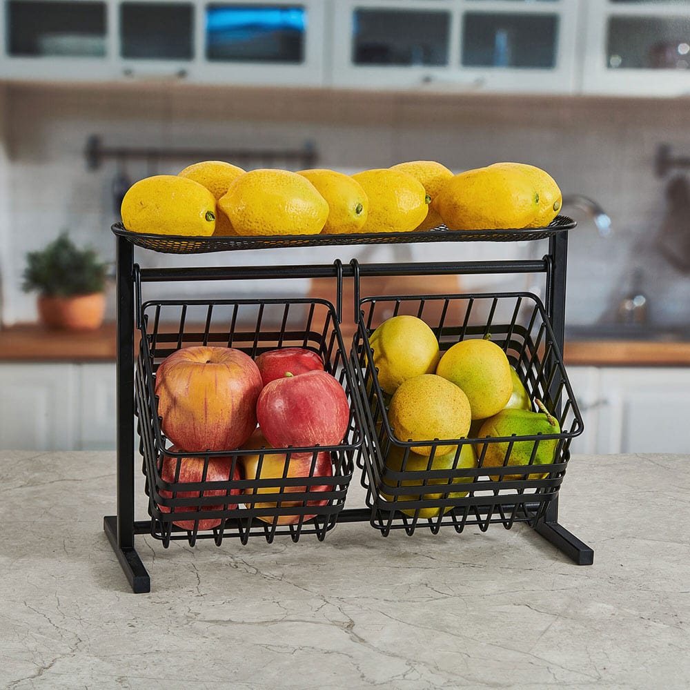 2-Tier Woven Storage Basket with Handles - Organizer for Home, Office, Nursery & Bathroom - Perfect for Toys, Books, Laundry & Bath Essentials