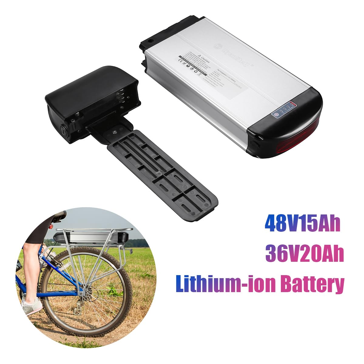 36V 48V 10AH 15AH 20AH Lithium Battery Pack with Charger for E-Bike - Compatible with 250W 500W 750W Electric Mountain Bikes & Commuter Bikes - Rear Rack Battery for Long-Distance Cycling & Outdoor Adventures
