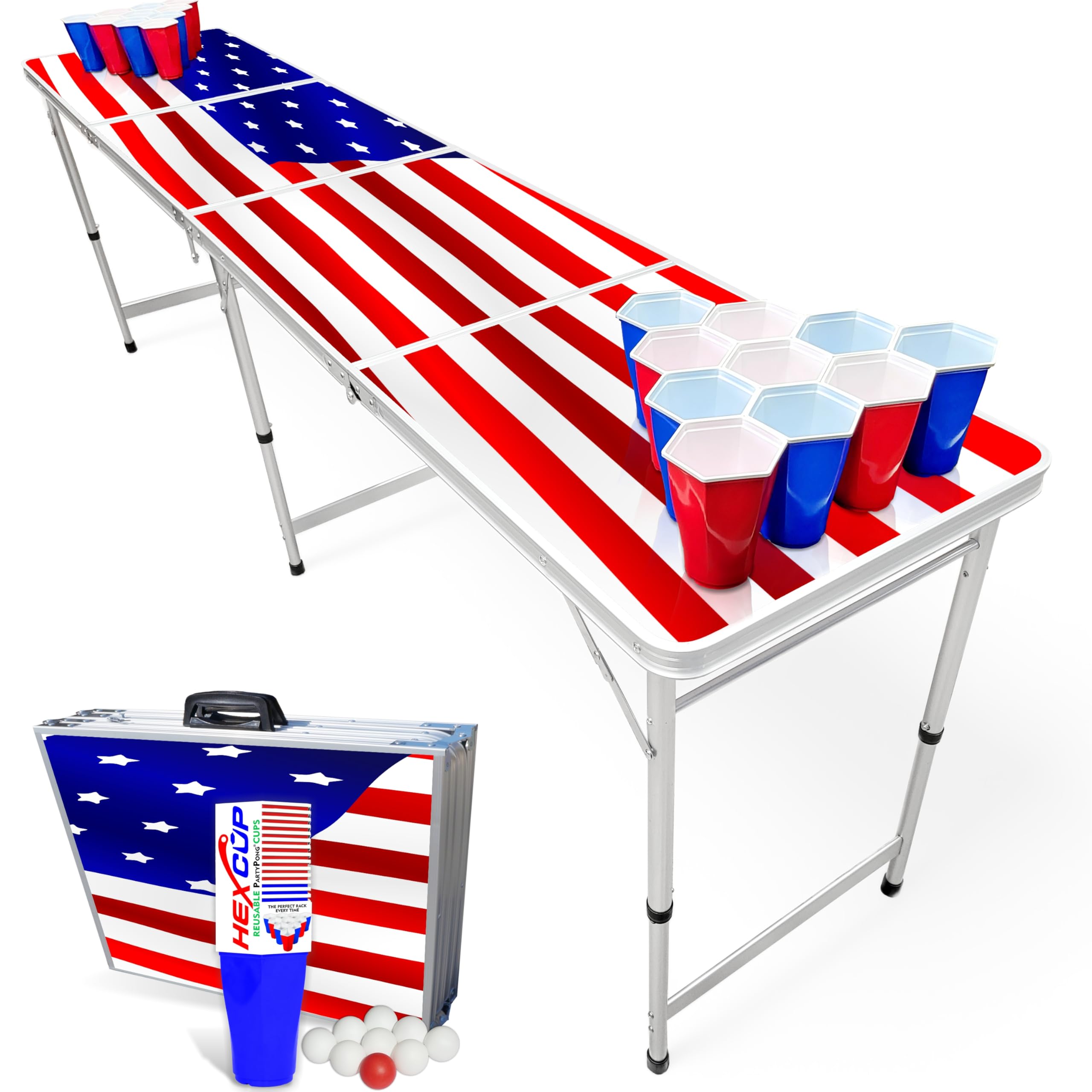 8-Foot Folding Table with Cup Holders & LED Lights - Heavy Duty Portable Table for Parties, Events, and Outdoor Use - Custom Graphics Available (Multiple Models)