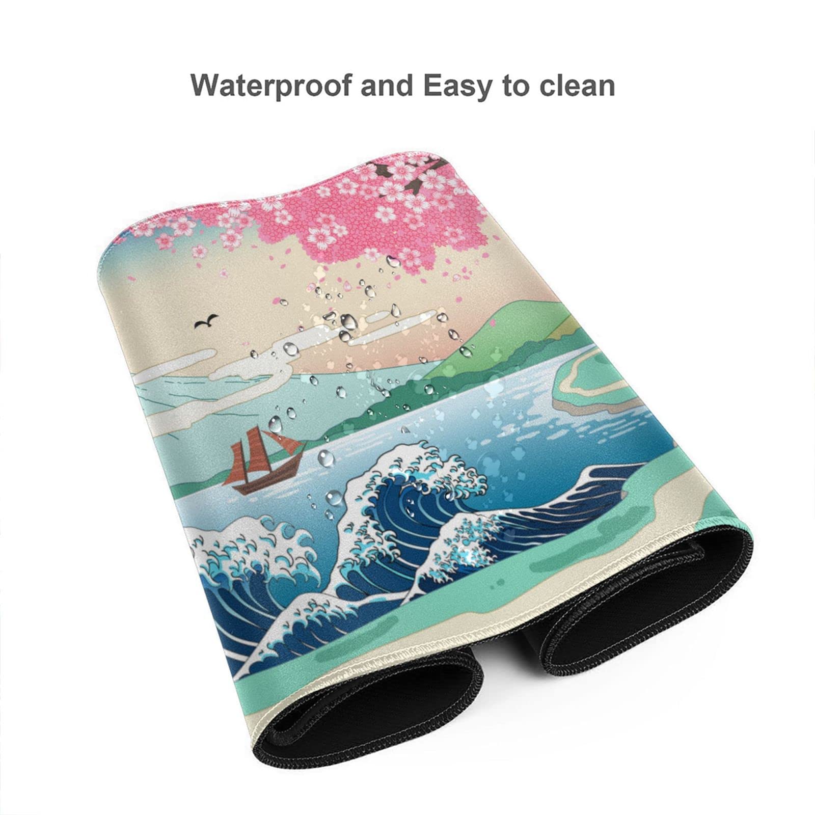 Japanese Wave Cherry Blossom Gaming Mouse Pad - Extra Large 31.5