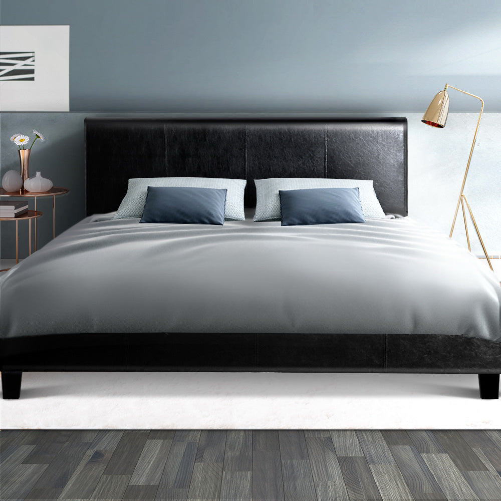 Coogee Double Bed Frame Black - Sturdy Metal Platform Bed with Headboard - Perfect for Modern Bedrooms & Guest Rooms