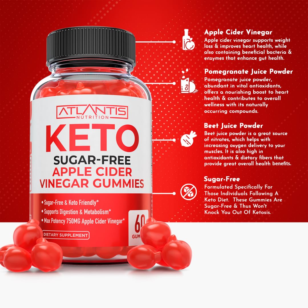 Atlantis Nutrition Sugar Free Prebiotic Fiber Gummies for Adults - 2 Pack (120 Gummies) | Keto Friendly Digestive Support | Apple Cider Vinegar Supplement 60 Gummies | Supports Gut Health & Weight Management - Perfect for Keto Diet & Daily Wellness Routine