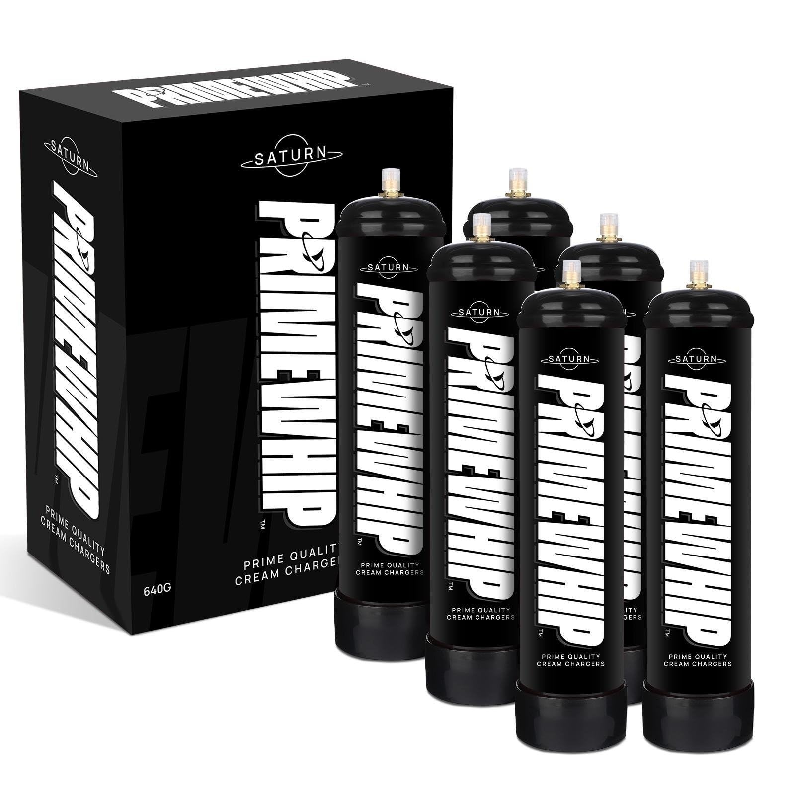 Ultra Pure Whipped Cream Chargers - 6 Pack Food Grade 99.95% Nitrous Oxide Canisters for Whipped Cream Dispensers - Perfect for Desserts, Coffee Toppings & Cocktail Garnishes - Prime Whip Saturn 640G Compatible