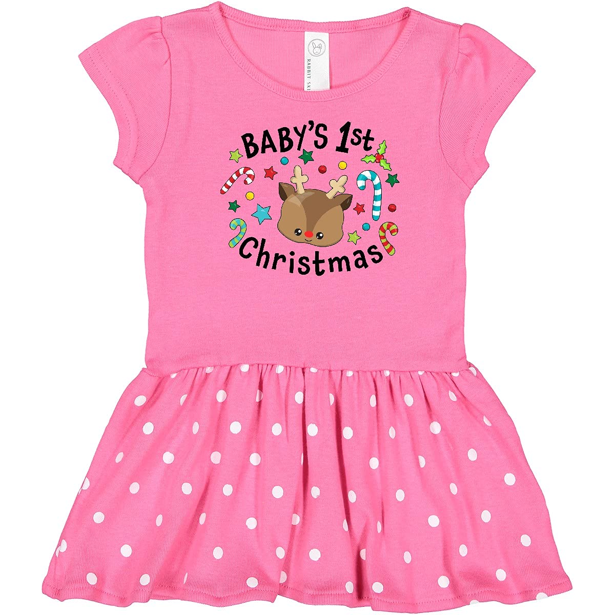 Inktastic Baby's 1st Christmas Cute Reindeer with Candy Canes Infant Dress - Adorable Holiday Outfit for Newborns & Infants - Perfect for Christmas Photos, Family Gatherings & Festive Celebrations