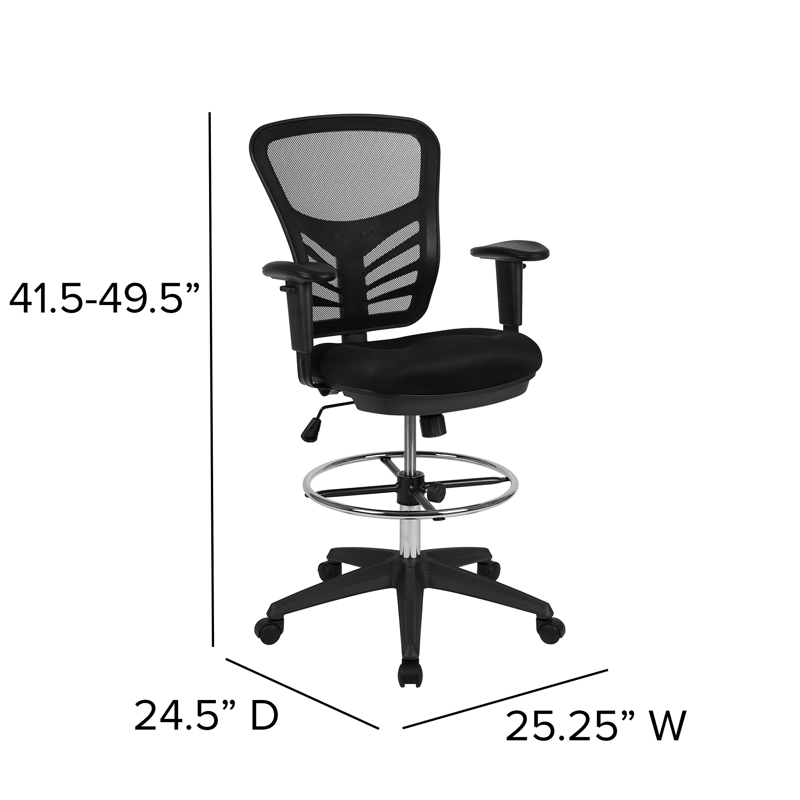 Ergonomic Adjustable Mid-Back Drafting Chair with Black Mesh Backrest & Black Frame - Perfect for Office, Home Workspace, and Computer Desk Task Chair