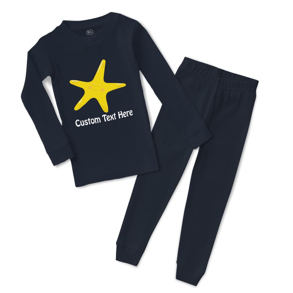 Custom Boys & Girls Cotton Toddler Pajamas - Soft Yellow Starfish Print, Ocean & Beach Theme, Snug Fit Sleepwear for Kids - Perfect for Bedtime, Sleepovers & Vacation Trips