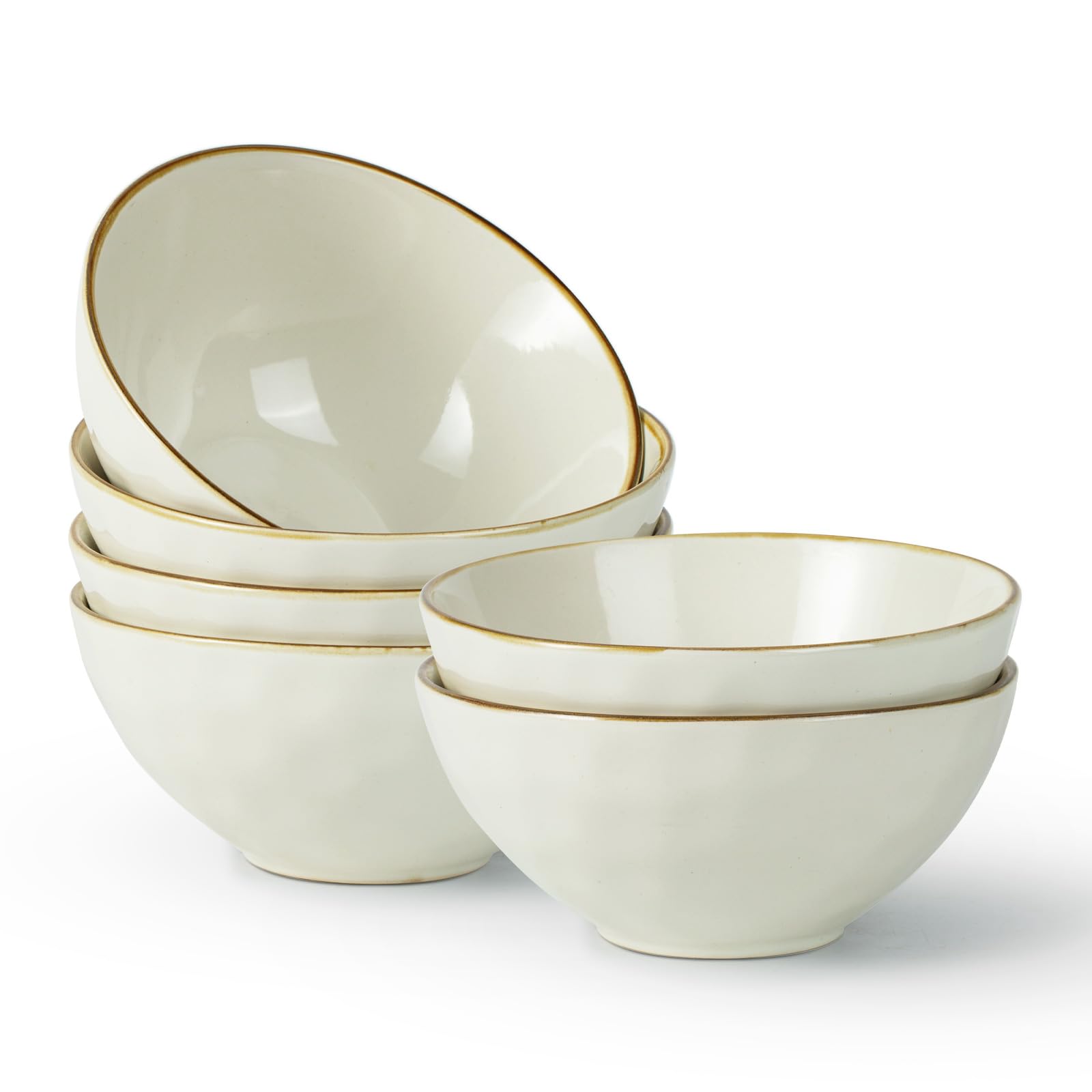 Famiware 6-Piece Cereal Bowls Set - 23oz Round Soup Bowls for Rice, Oatmeal & Soup - Microwave & Dishwasher Safe Scratch-Resistant Vanilla White Kitchenware - Perfect for Breakfast, Family Dinners & Entertaining Guests