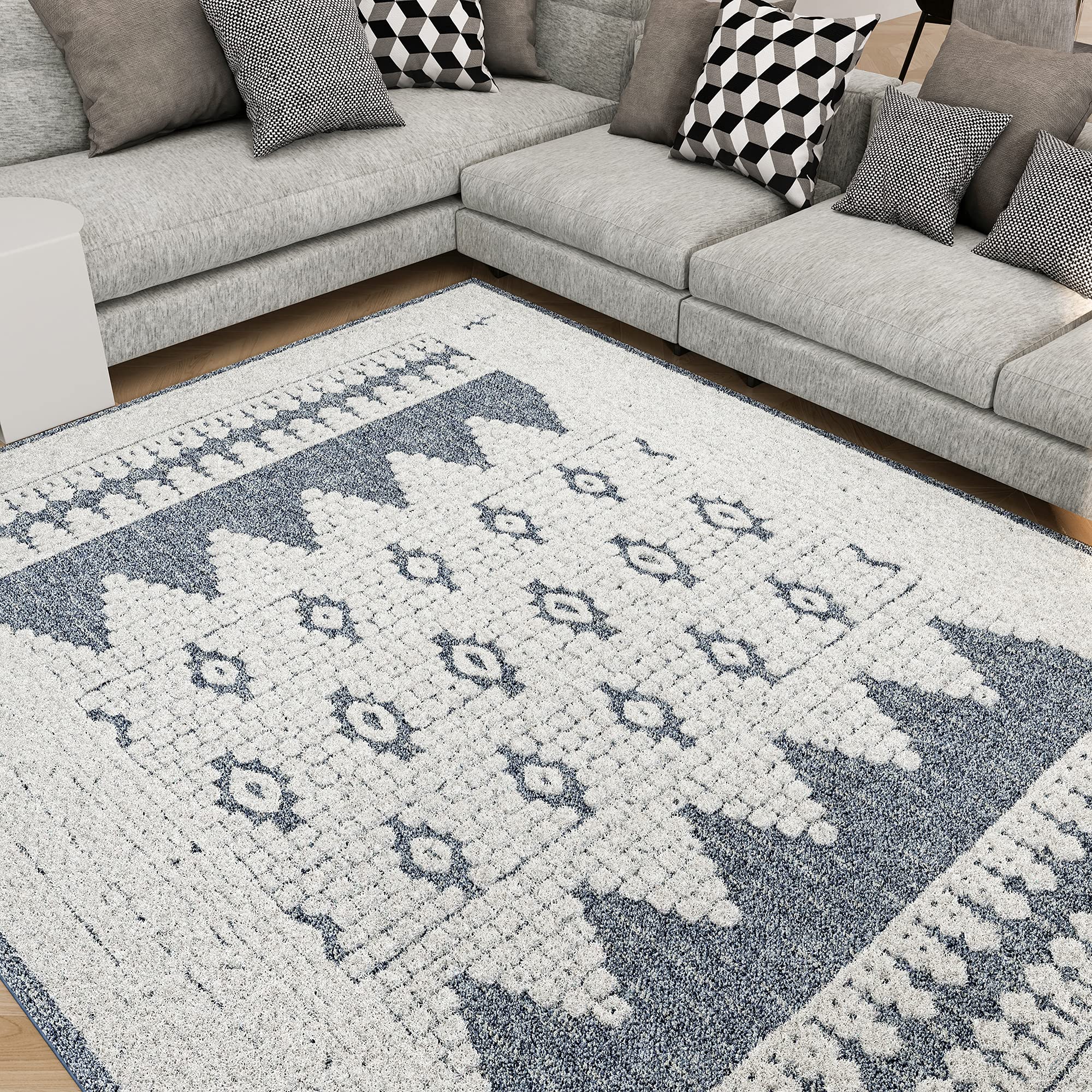 Tayse Elaine Blue 5x7 Area Rug - Soft Indoor Rug for Living Room, Bedroom, Dining Room, Kitchen & Entryway - Moroccan Transitional Style Carpet - Perfect for Home Decor & Cozy Spaces