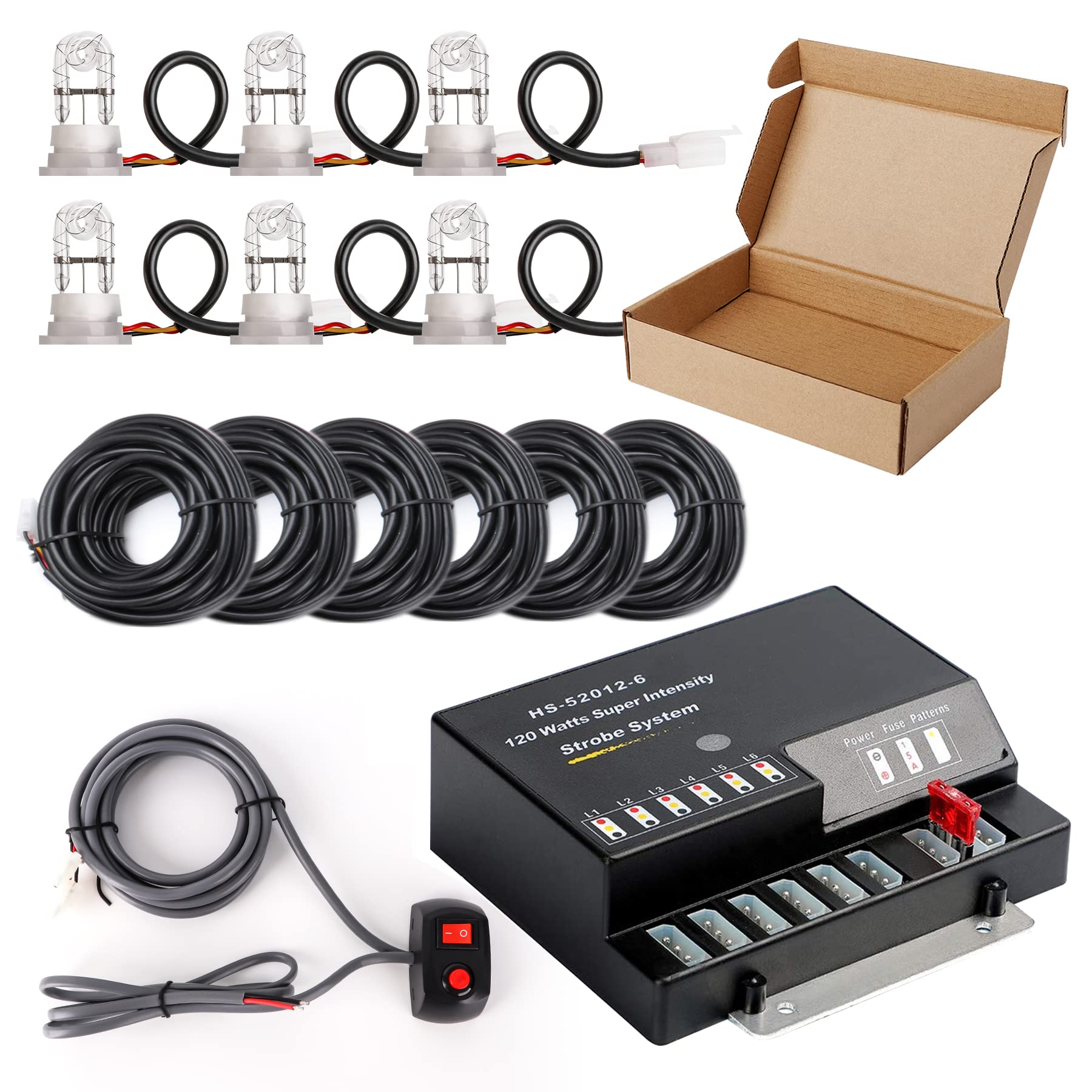 6 HID Bulbs Hideaway Strobe Lights Kit with 13 Flashing Modes & Memory Recall - 16ft Power Cord & Controller - Emergency Vehicle Strobe Lights for Trucks, Cars, Police, Construction (White) - Perfect for Roadside Emergencies, Security Alerts & Warning Signals