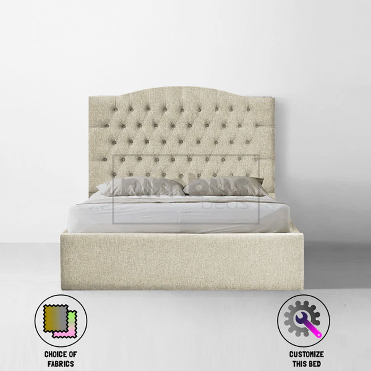 Chesterfield Curve Bed Frame - Queen Size Upholstered Platform Bed with Button Tufting & Wooden Slats - Elegant Bedroom Furniture for Modern & Classic Home Decor