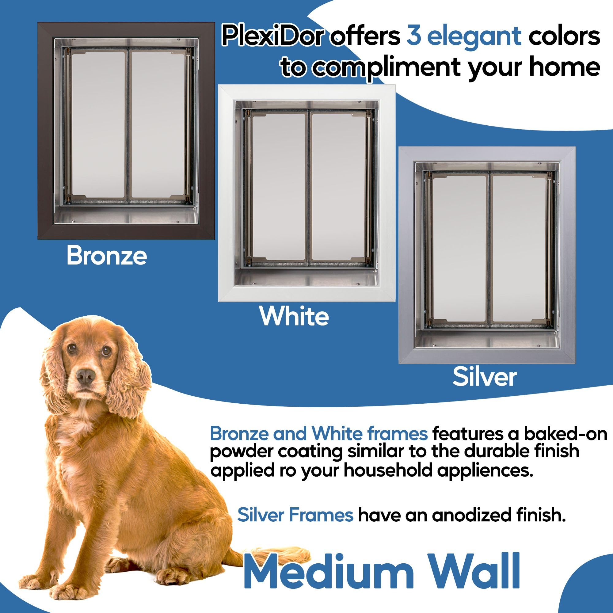 Plexidor Performance Wall Mount Pet Door - Energy Efficient Lockable Dog Door for Medium Pets (Silver) | Perfect for Indoor/Outdoor Access & Home Security