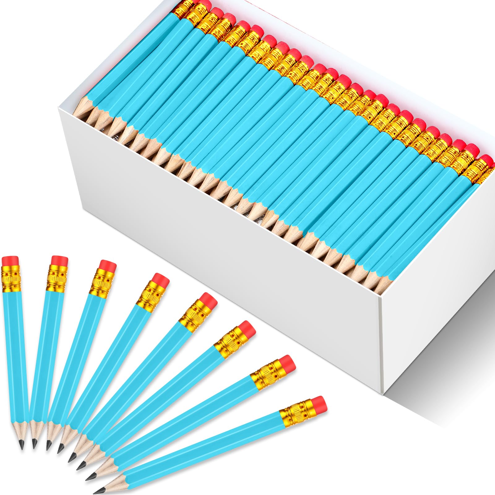 288-Piece Bulk Golf Mini Pencils with Eraser - #2 HB Pre-Sharpened 4-Inch Short Pencils for Office, School & Party Favors (Light Blue) - Perfect for Golf Tournaments, Goodie Bags & Classroom Rewards