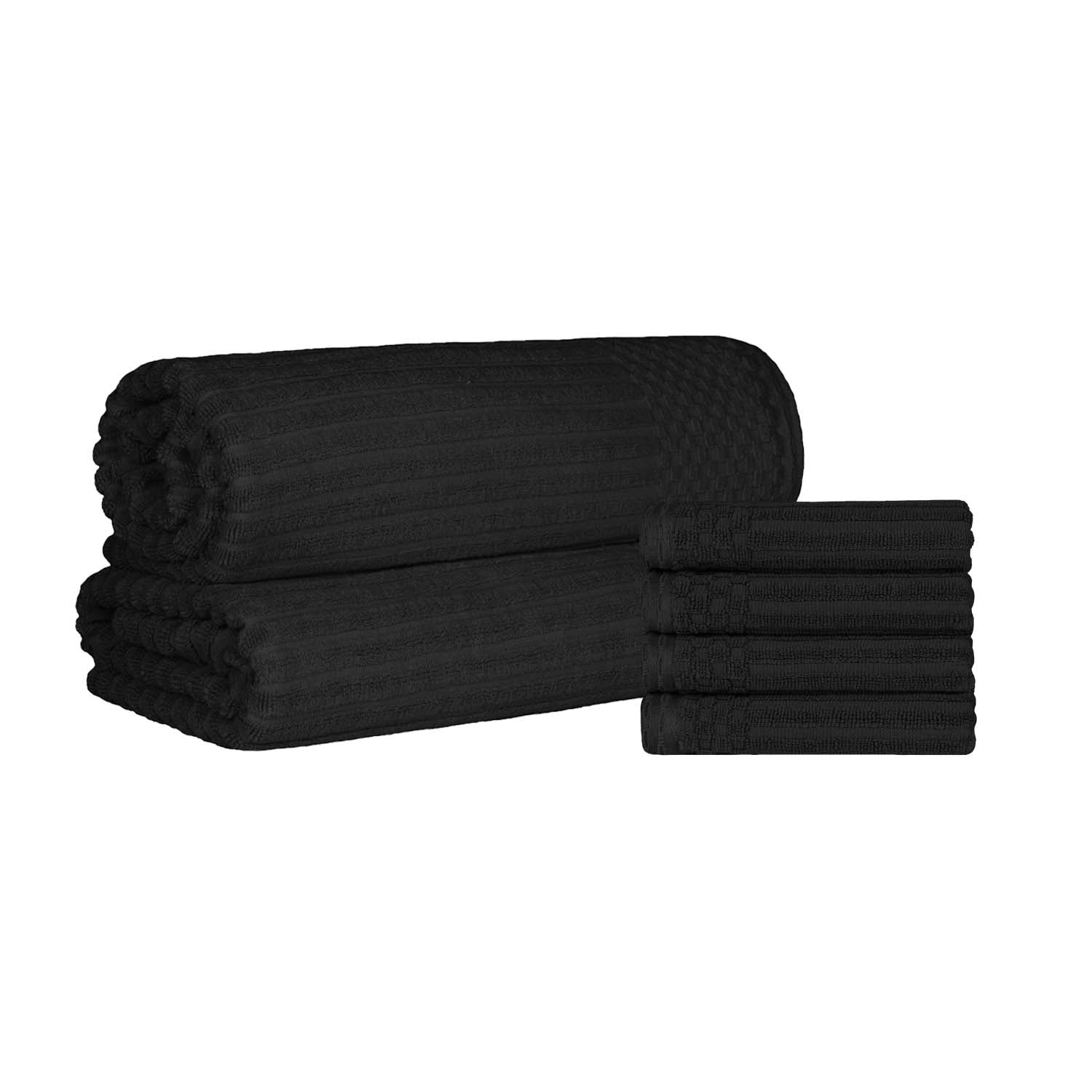Premium Soho Ribbed Textured Cotton Hand Towels & Bath Sheets Set - Ultra Absorbent, Soft & Quick-Drying - Perfect for Bathroom, Spa, Gym & Guest Use