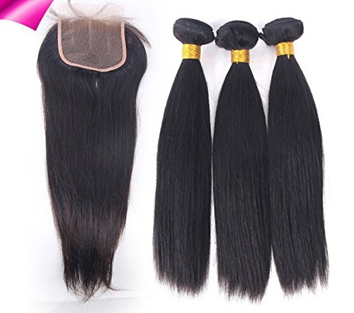 8A Brazilian Virgin Hair Bundles with Lace Closure - 3 Straight Bundles (18