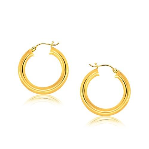 14K Yellow Gold Polished Hoop Earrings - 30mm Round Huggie Earrings for Women, Classic Everyday Jewelry Gift for Her | Perfect for Work, Date Night & Special Occasions