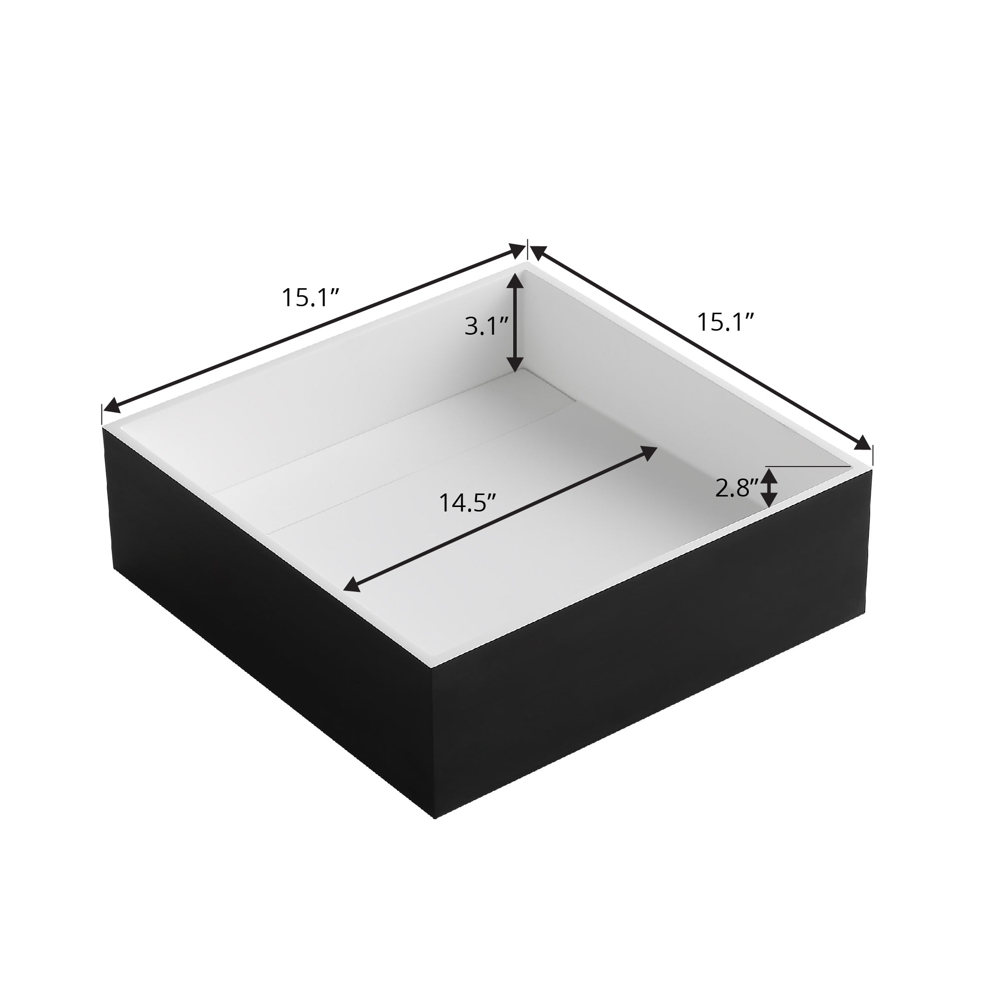 Ancona Square Pure Acrylic Stone Vessel Bathroom Sink - Matte White & Black Modern Countertop Basin - Perfect for Bathroom Vanity, Powder Room, and Luxury Home Decor