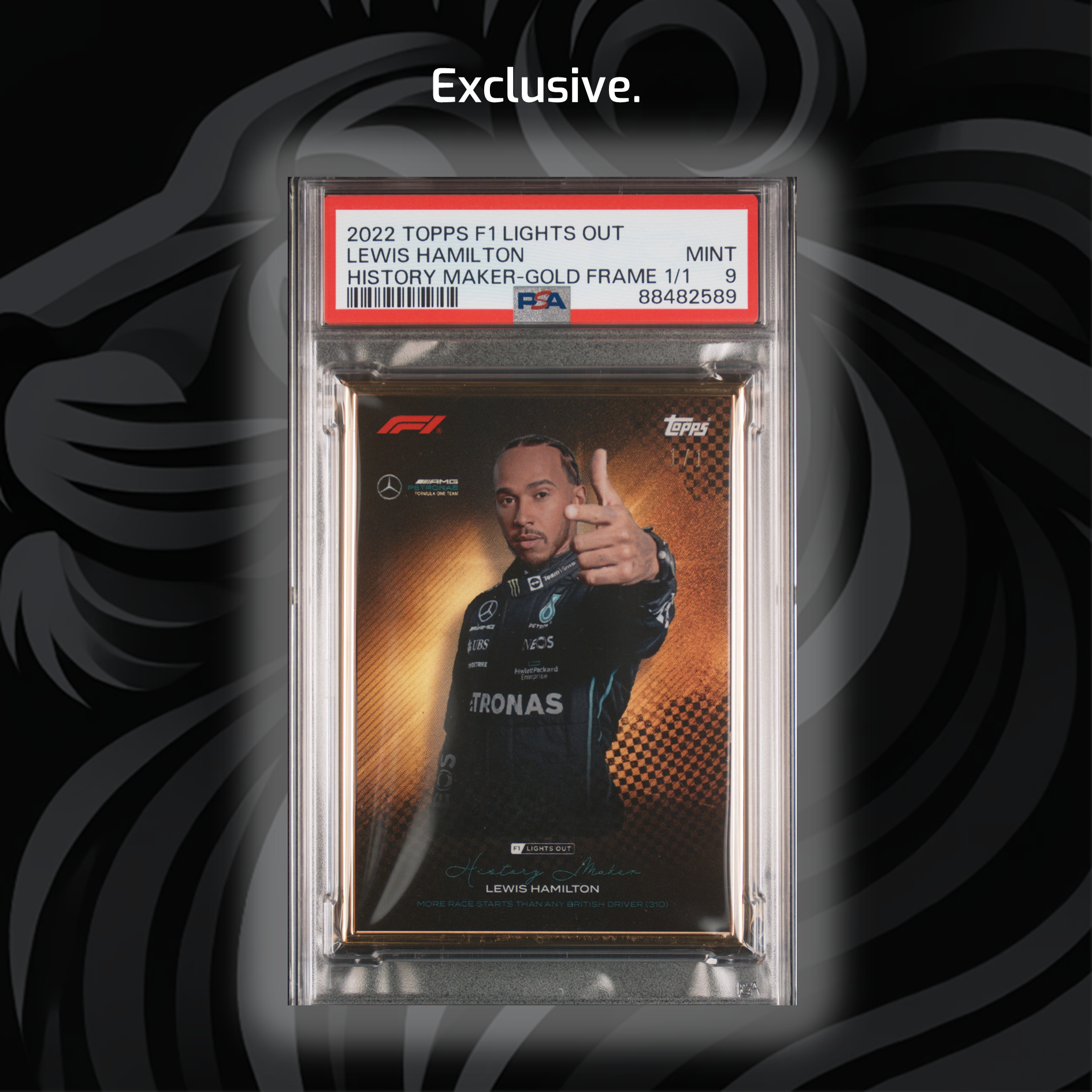 1/1 Gold Frame Lewis Hamilton History Maker 2022 Lights Out PSA 9 - Rare Collectible F1 Racing Memorabilia for Display & Investment