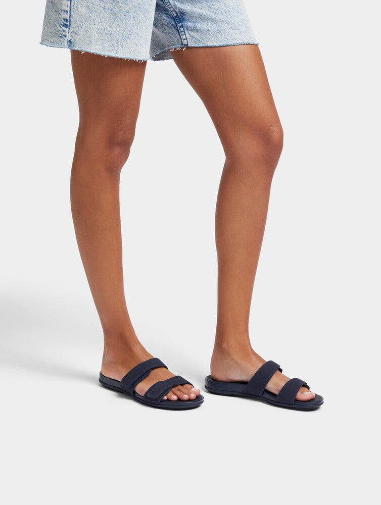 FitFlop Gracie Canvas Slide Sandals for Women - Comfortable Slip-On Summer Shoes in Midnight Blue | Perfect for Beach, Pool, and Casual Outings