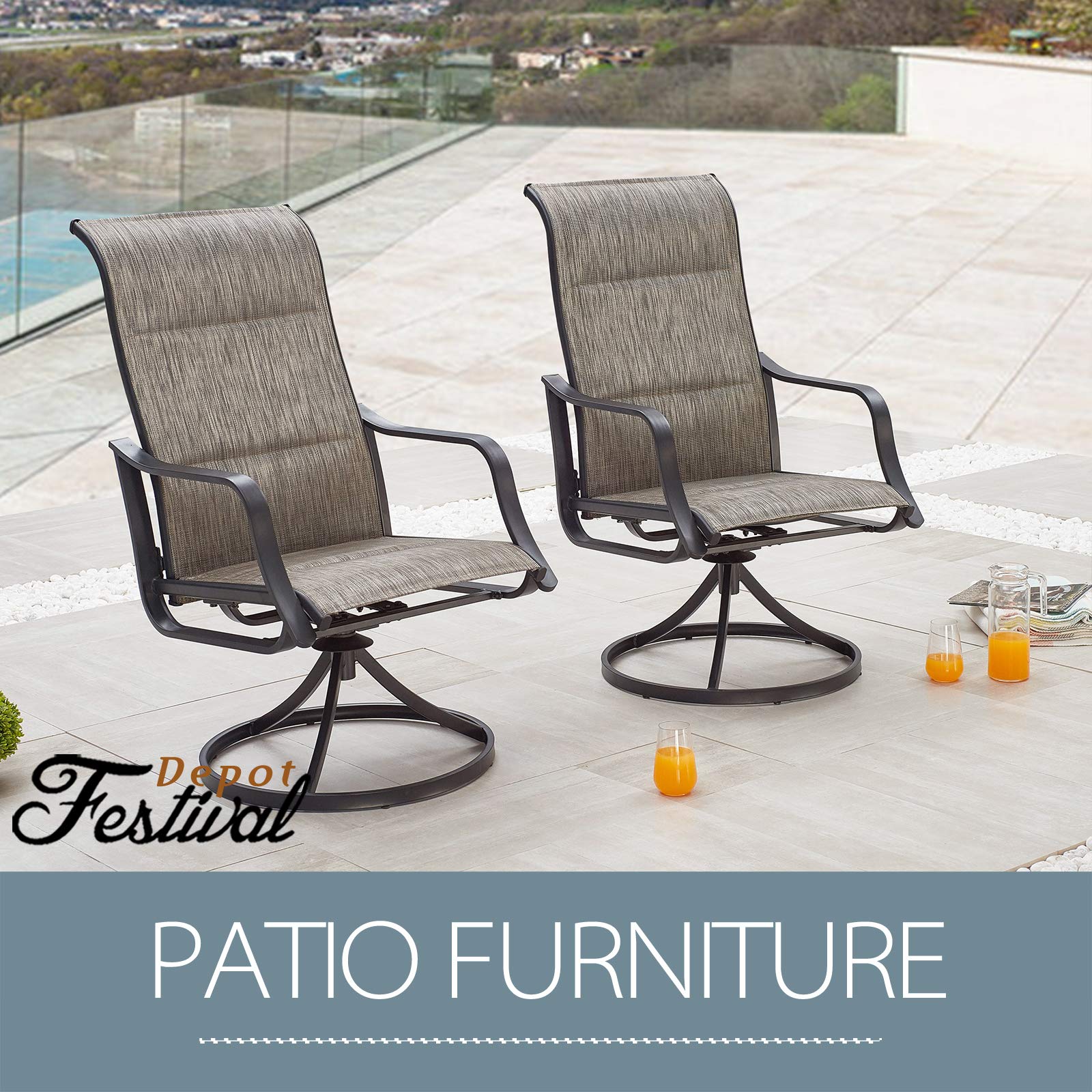 360° Swivel Outdoor Dining Chairs Set of 2 - Textilene High Back Breathable Patio Furniture for Deck, Garden, Pool - Grey - Perfect for Backyard BBQs, Poolside Lounging & Outdoor Entertaining
