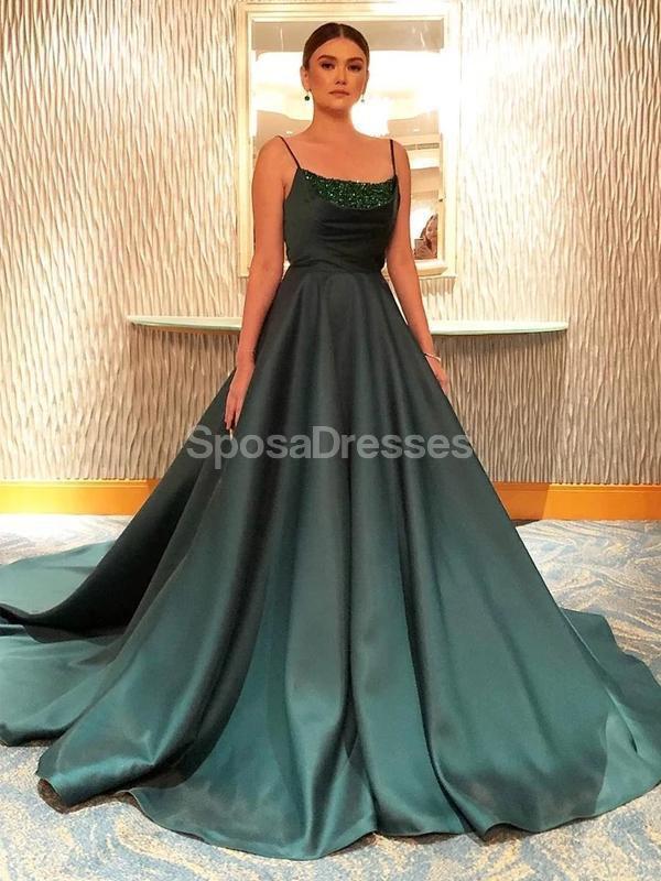 Emerald Green Beaded Spaghetti Strap Long Evening Prom Dress - Elegant Formal Gown for Homecoming, Ball, Wedding & Special Occasions