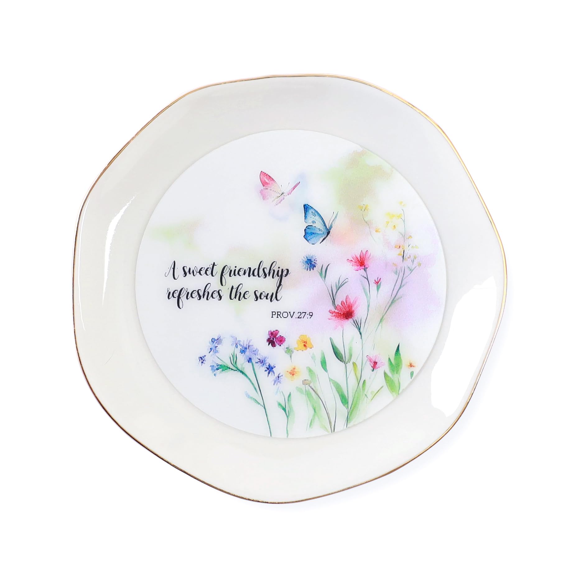 Dynamic Butterfly & Flower Pattern Jewelry Dish Tray - Christian Friendship Gift for BFF, Birthday, Wedding - Perfect for Home Decor & Soul Refreshment