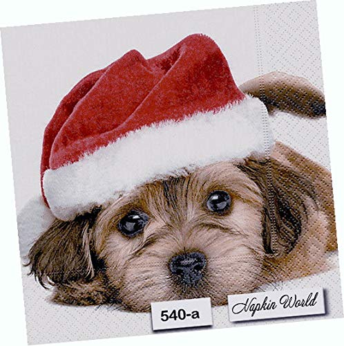 Festive Christmas Puppy Dog Paper Napkins - 6.5